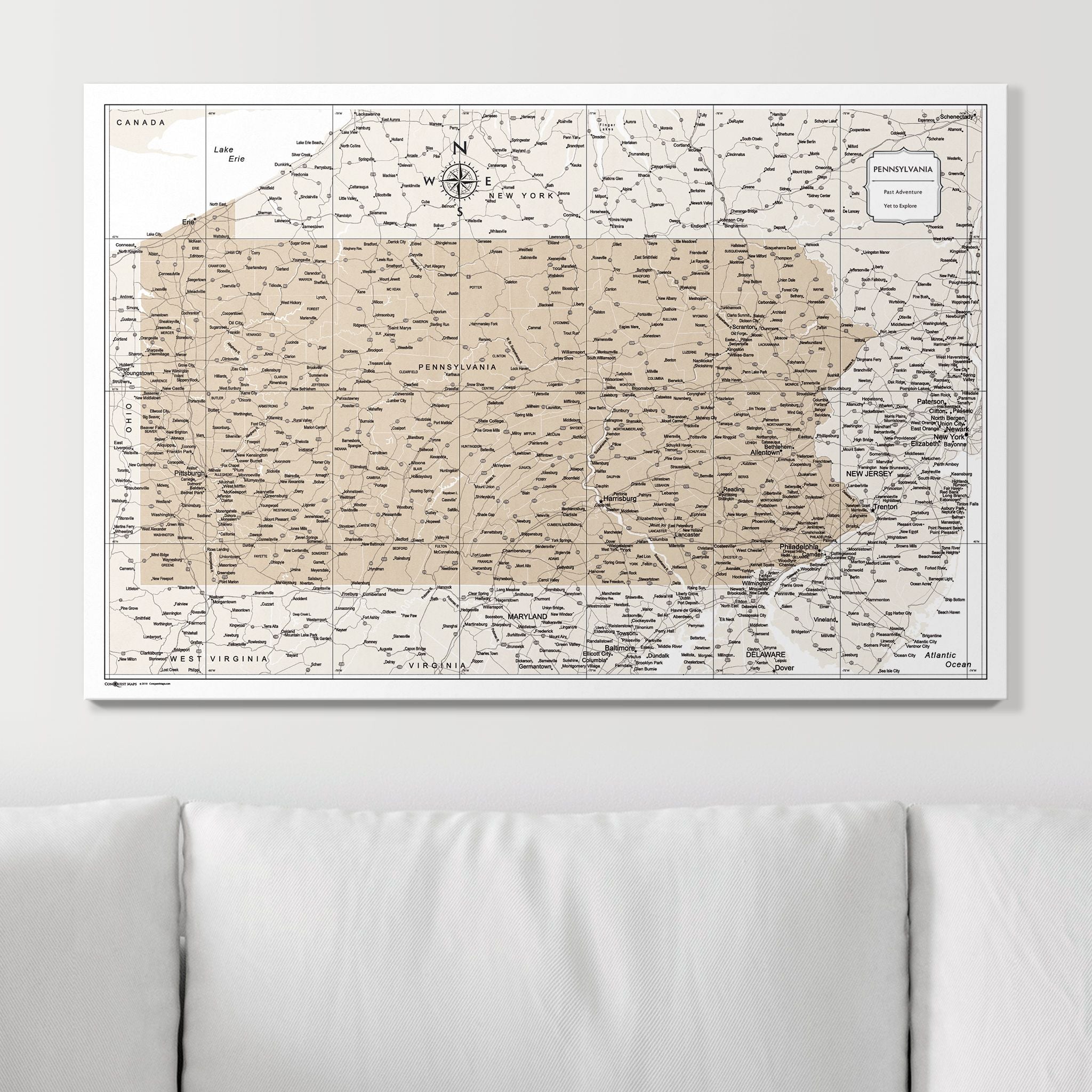 Push Pin Pennsylvania Map (Pin Board) - Light Brown Color Splash CM Pin Board