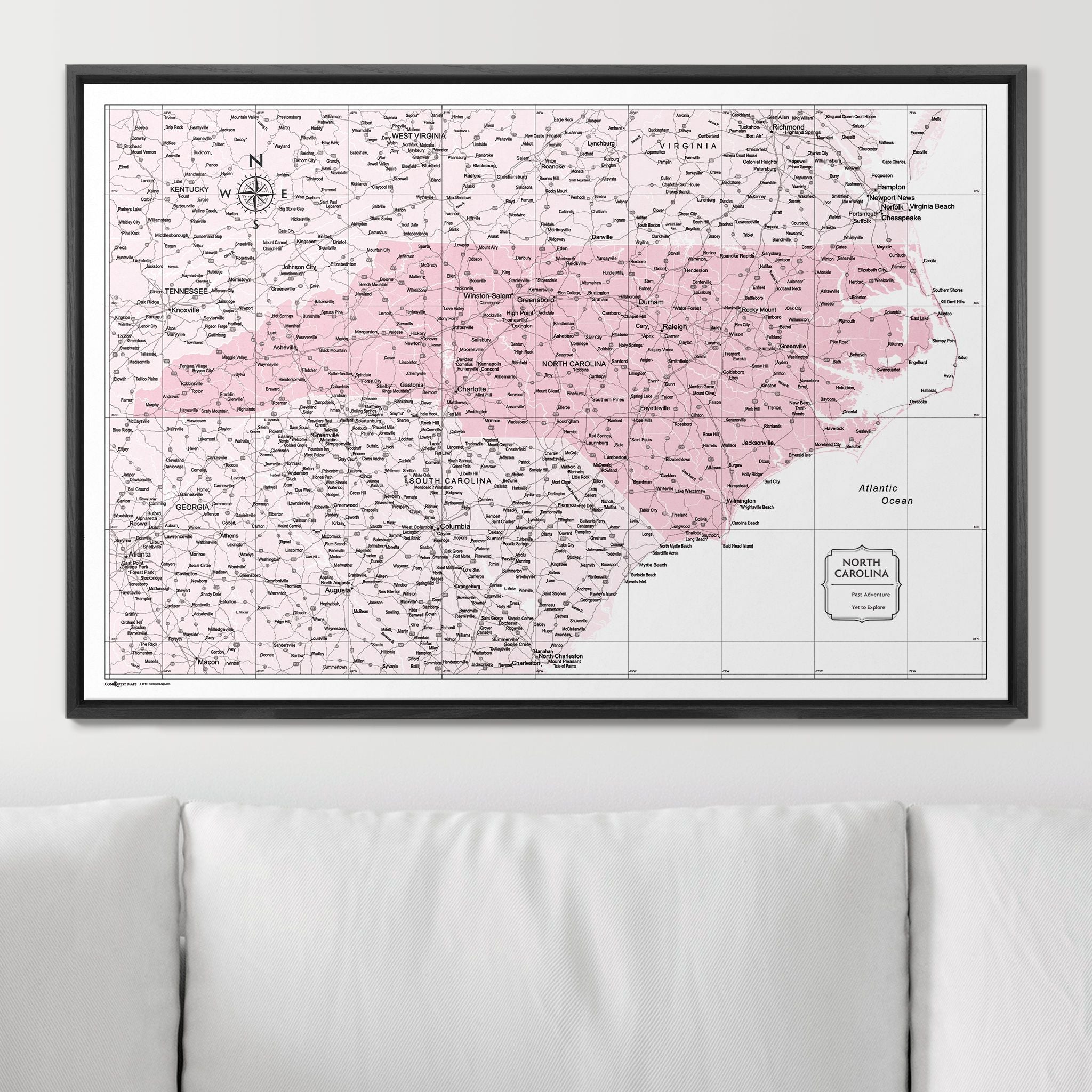 Push Pin North Carolina Map (Pin Board) - Pink Color Splash CM Pin Board
