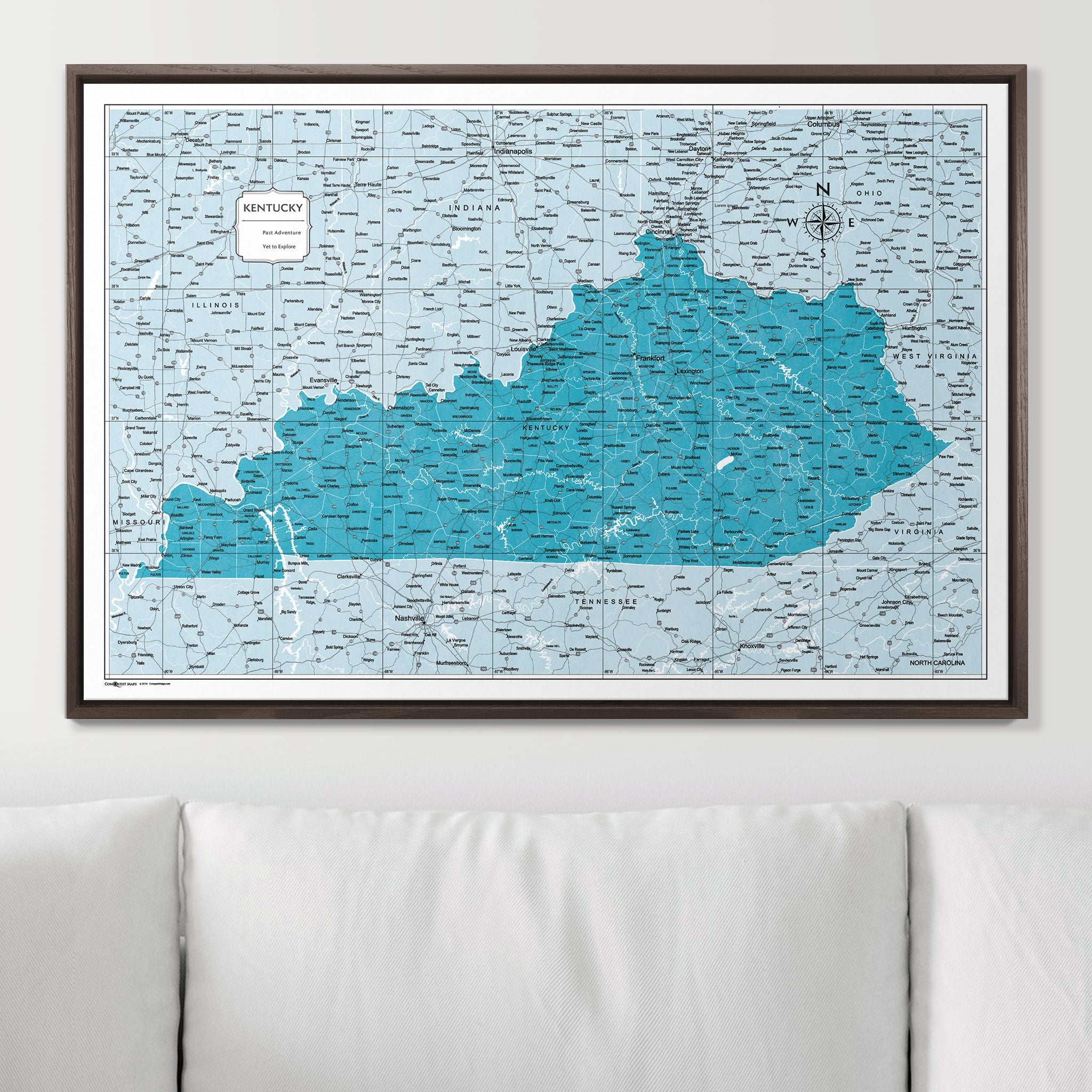Push Pin Kentucky Map (Pin Board) - Teal Color Splash CM Pin Board