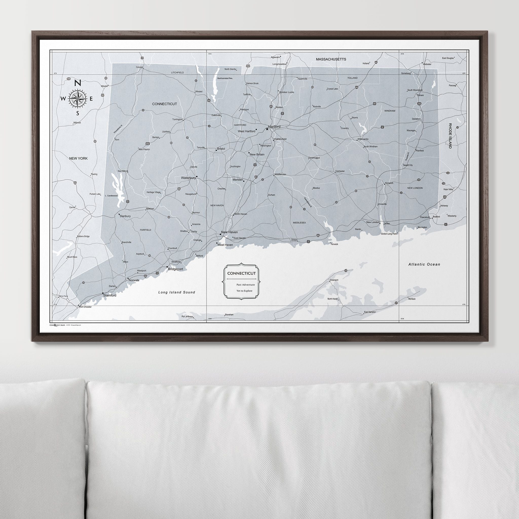 Push Pin Connecticut Map (Pin Board) - Light Gray Color Splash CM Pin Board