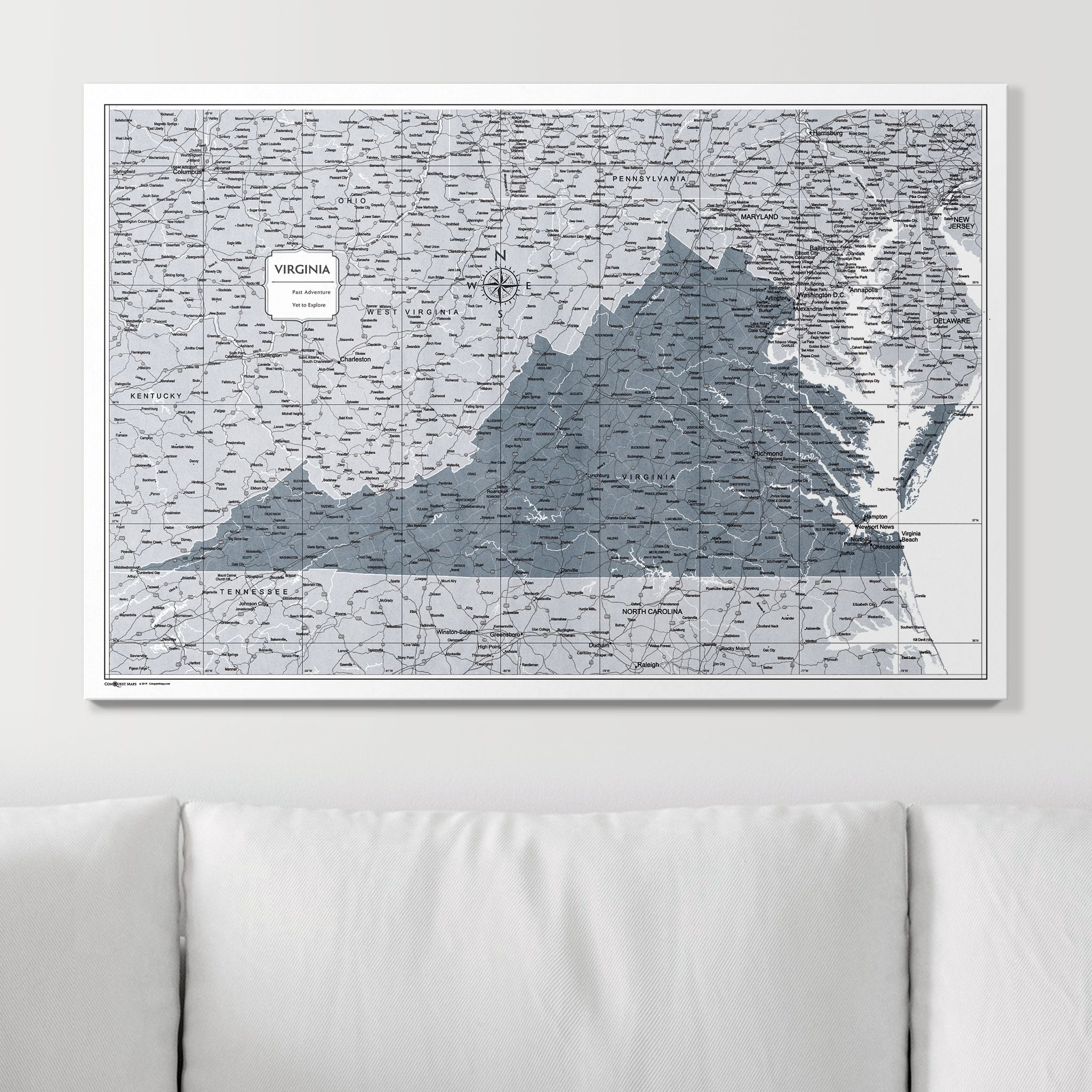 Push Pin Virginia Map (Pin Board) - Dark Gray Color Splash CM Pin Board