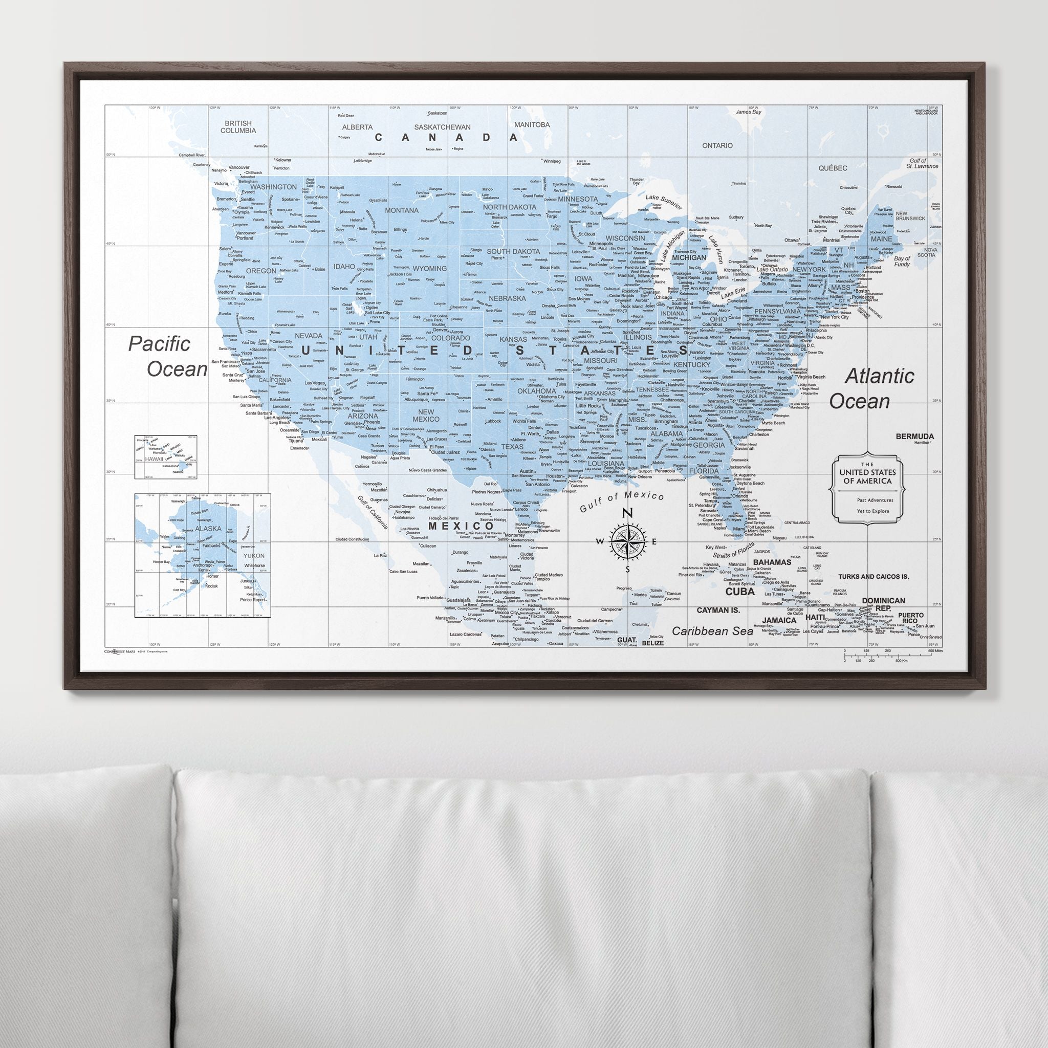 Push Pin USA Map (Pin Board) - Light Blue Color Splash CM Pin Board