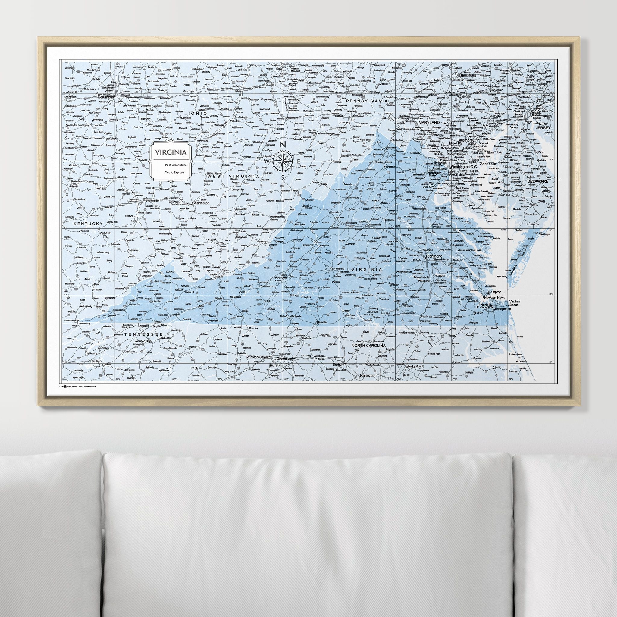 Push Pin Virginia Map (Pin Board) - Light Blue Color Splash CM Pin Board