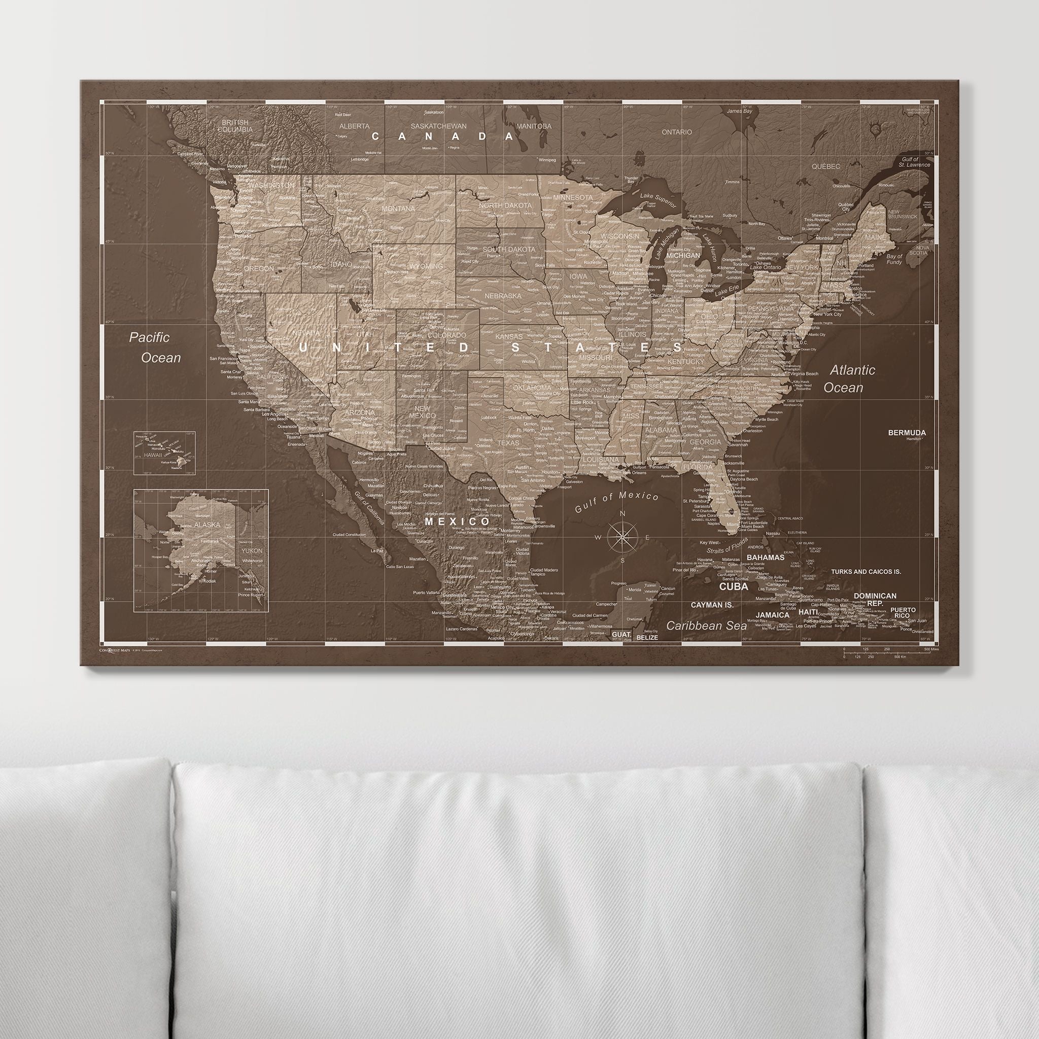 Push Pin USA Map (Pin Board) - Deep Espresso CM Pin Board