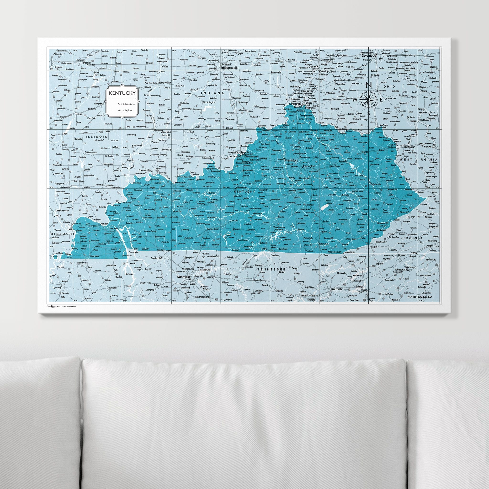 Push Pin Kentucky Map (Pin Board) - Teal Color Splash CM Pin Board