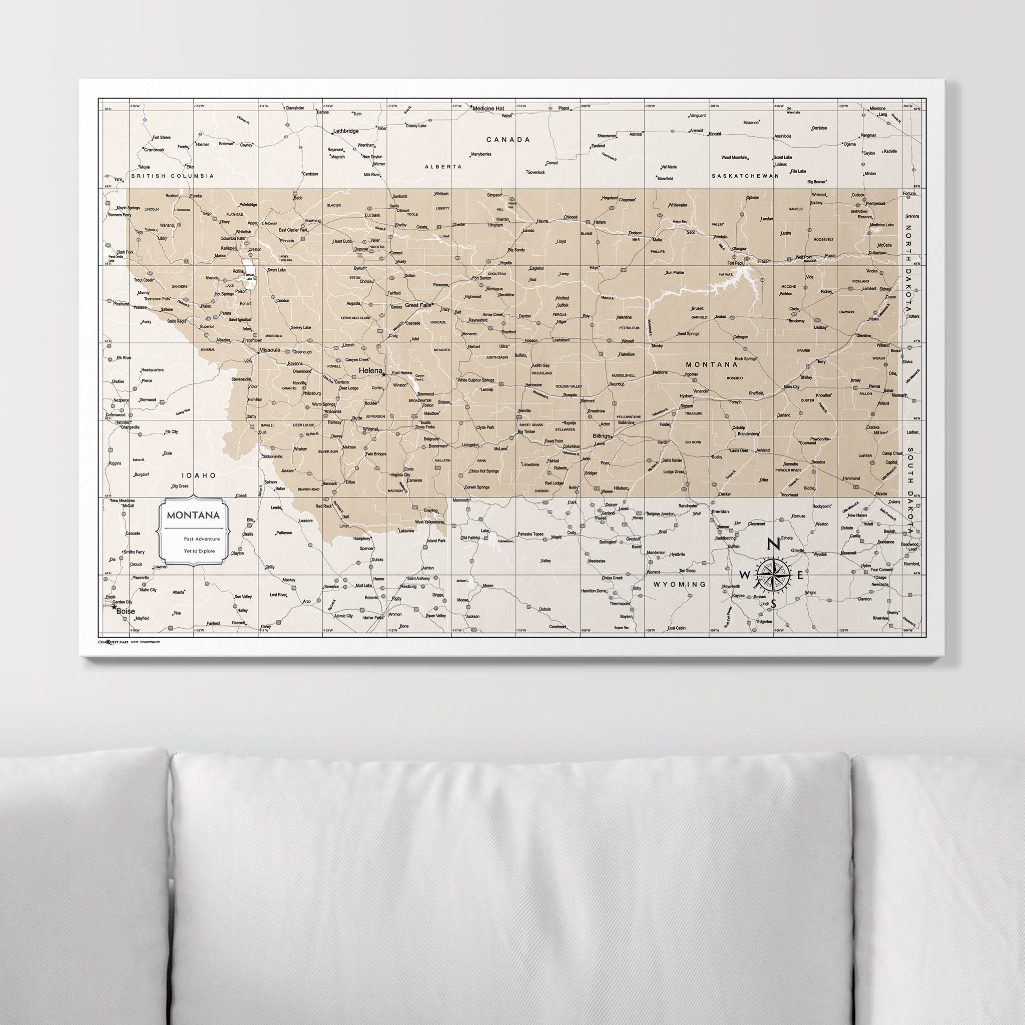 Push Pin Montana Map (Pin Board) - Light Brown Color Splash CM Pin Board
