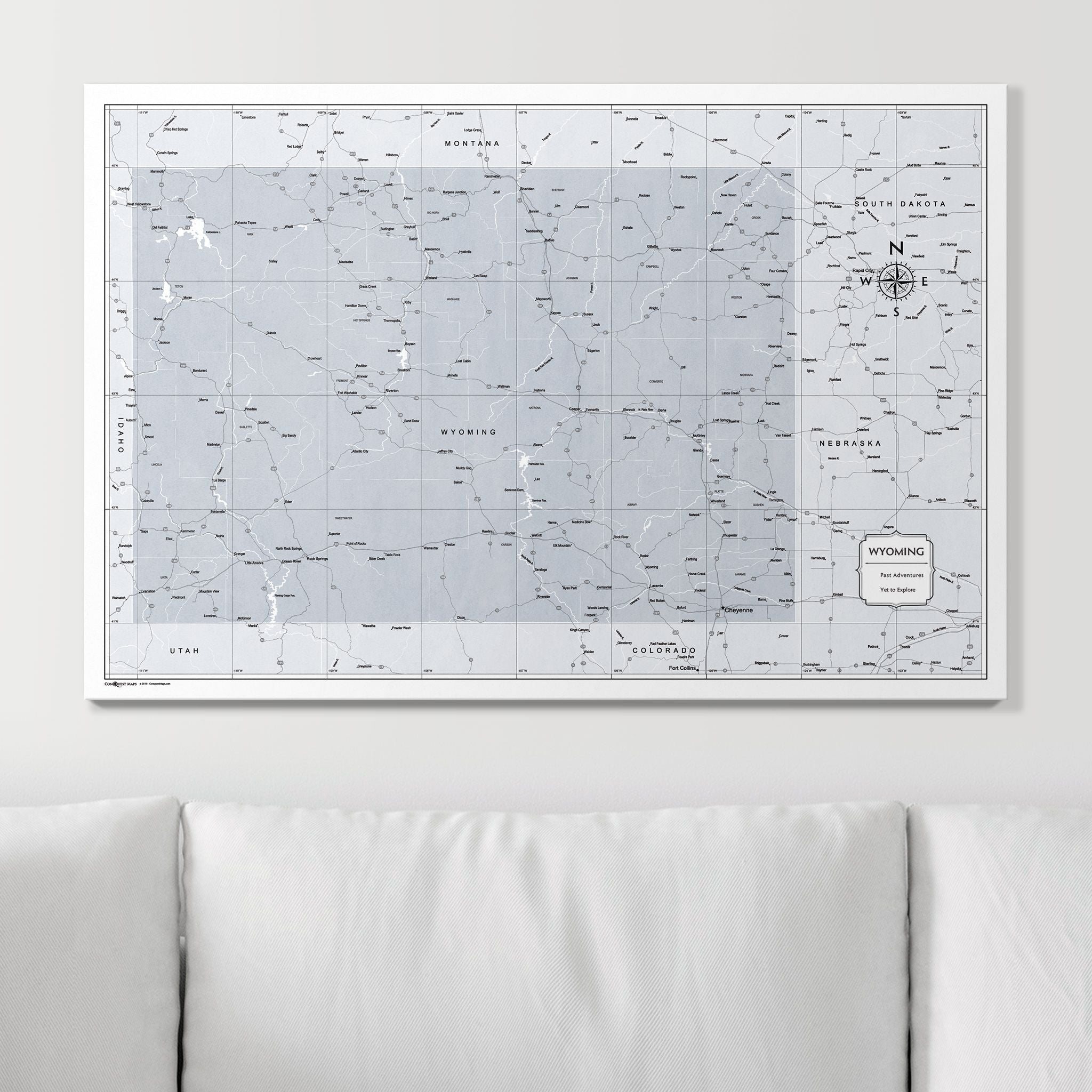 Push Pin Wyoming Map (Pin Board) - Light Gray Color Splash CM Pin Board
