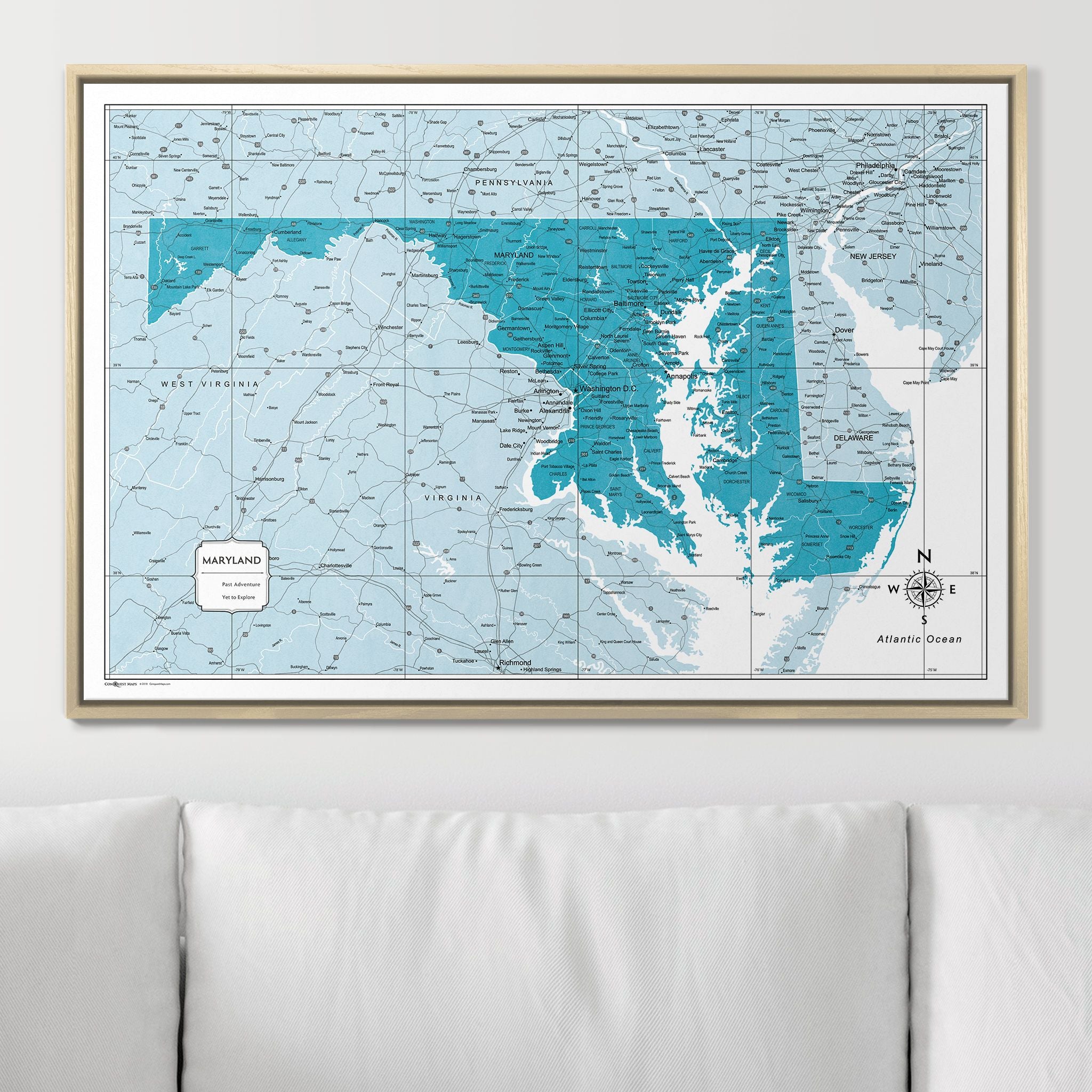 Push Pin Maryland Map (Pin Board) - Teal Color Splash CM Pin Board