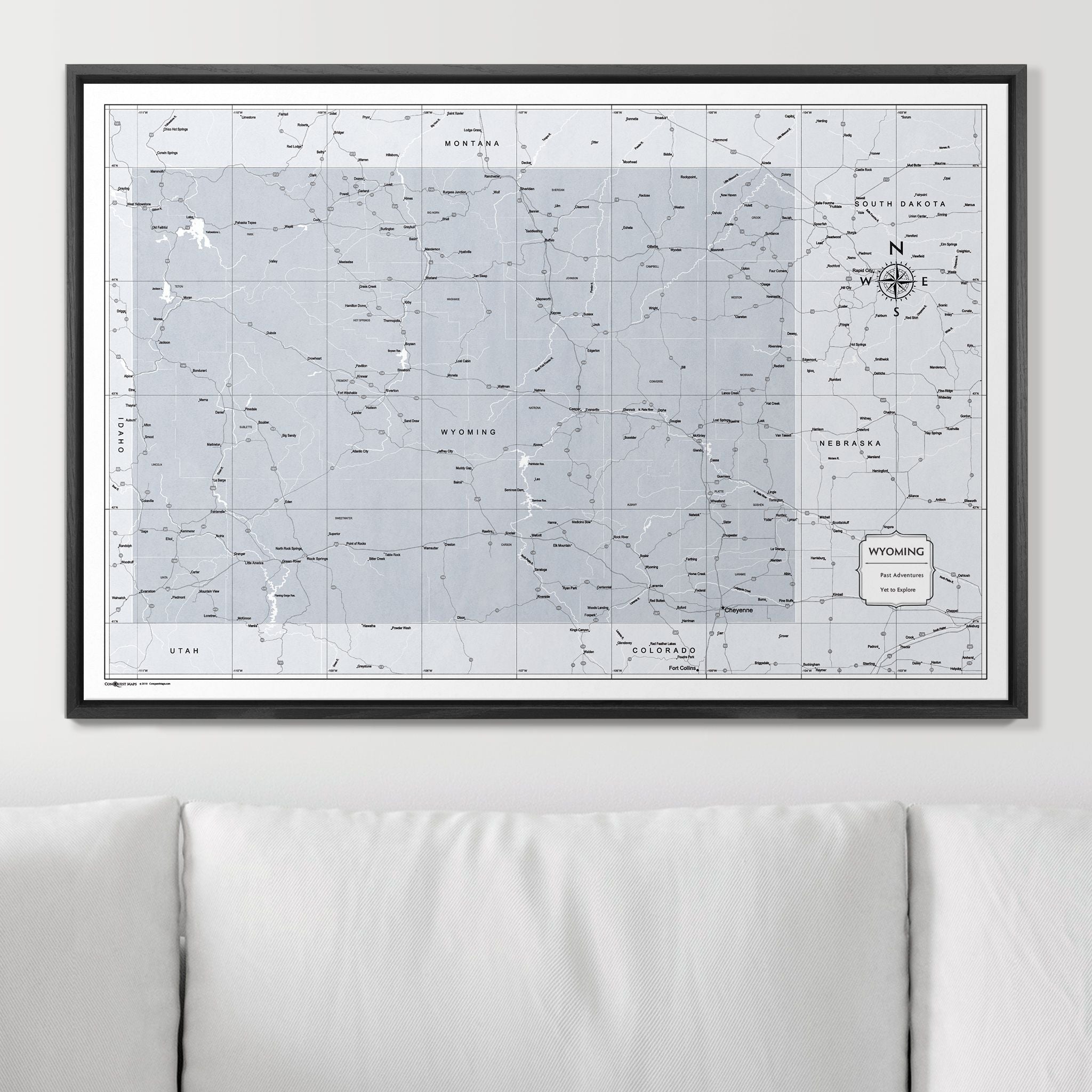 Push Pin Wyoming Map (Pin Board) - Light Gray Color Splash CM Pin Board