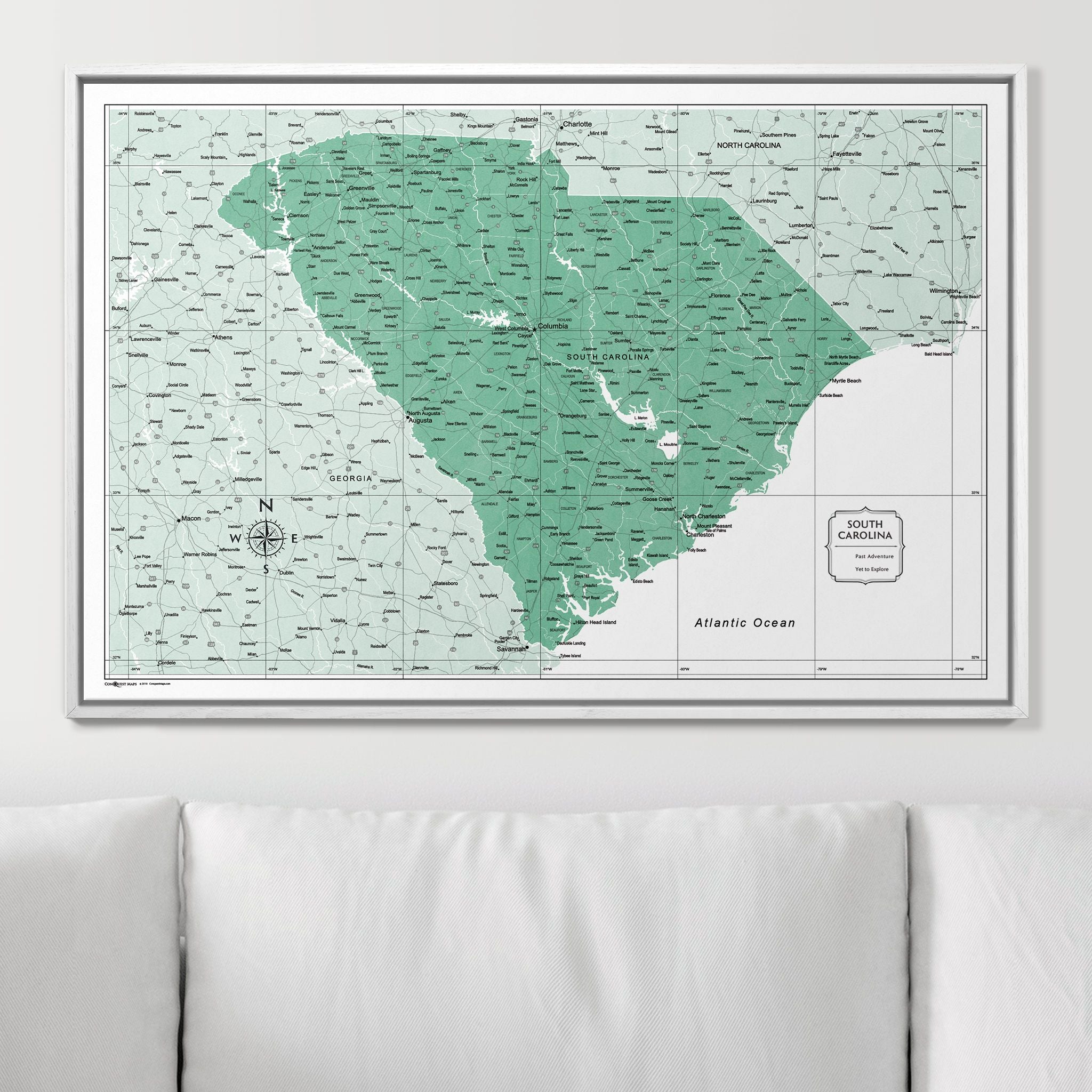 Push Pin South Carolina Map (Pin Board) - Green Color Splash CM Pin Board