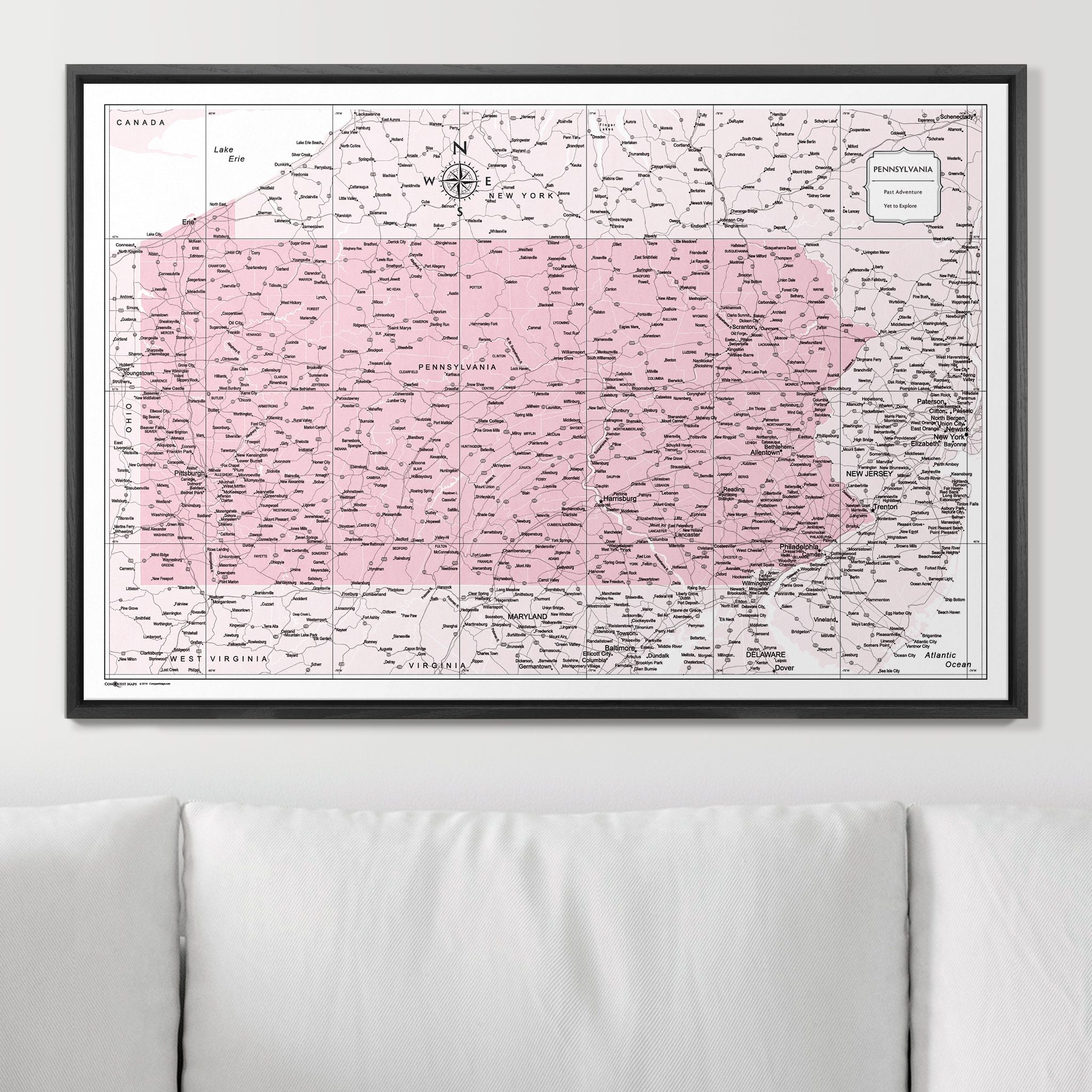 Push Pin Pennsylvania Map (Pin Board) - Pink Color Splash CM Pin Board