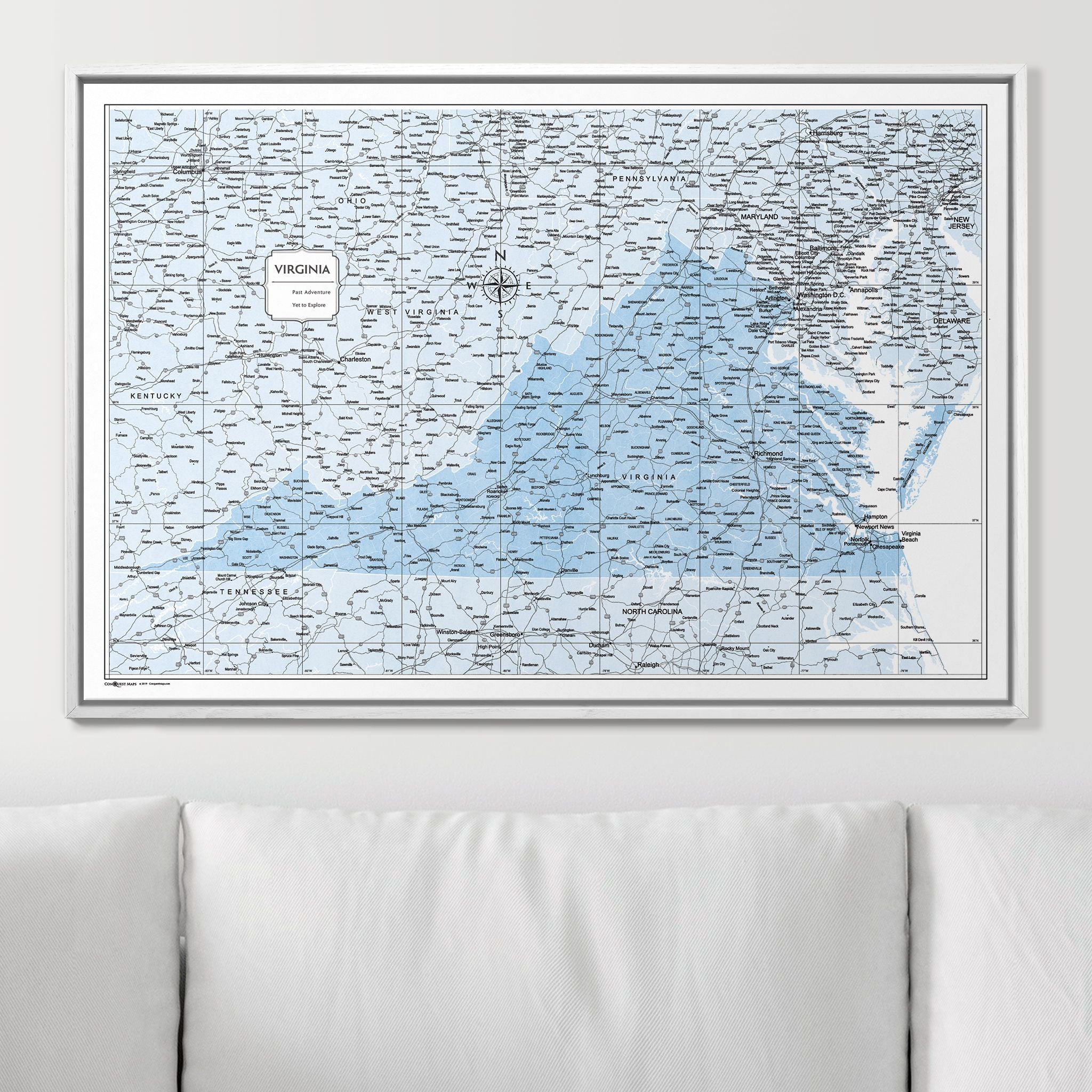 Push Pin Virginia Map (Pin Board) - Light Blue Color Splash CM Pin Board