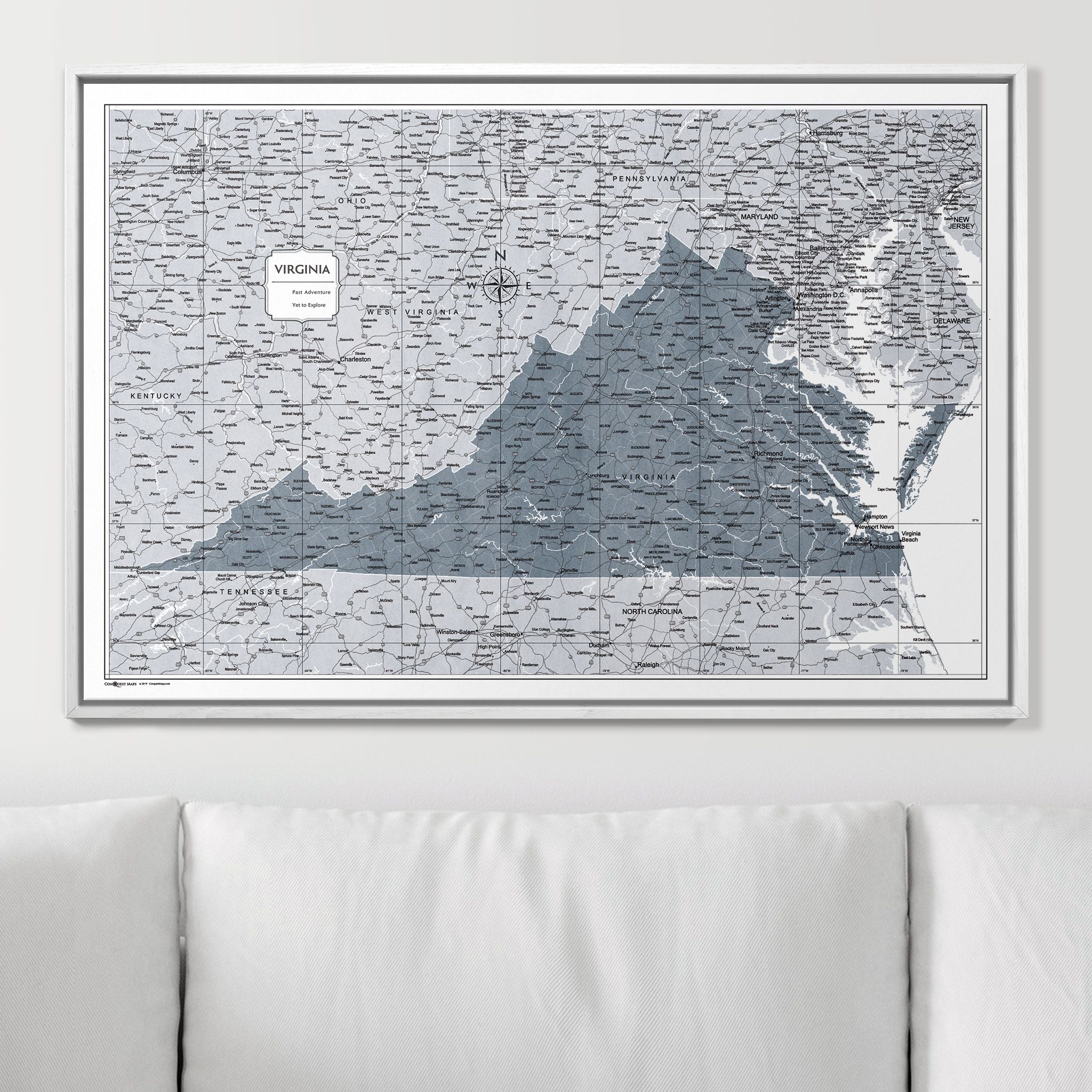 Push Pin Virginia Map (Pin Board) - Dark Gray Color Splash CM Pin Board
