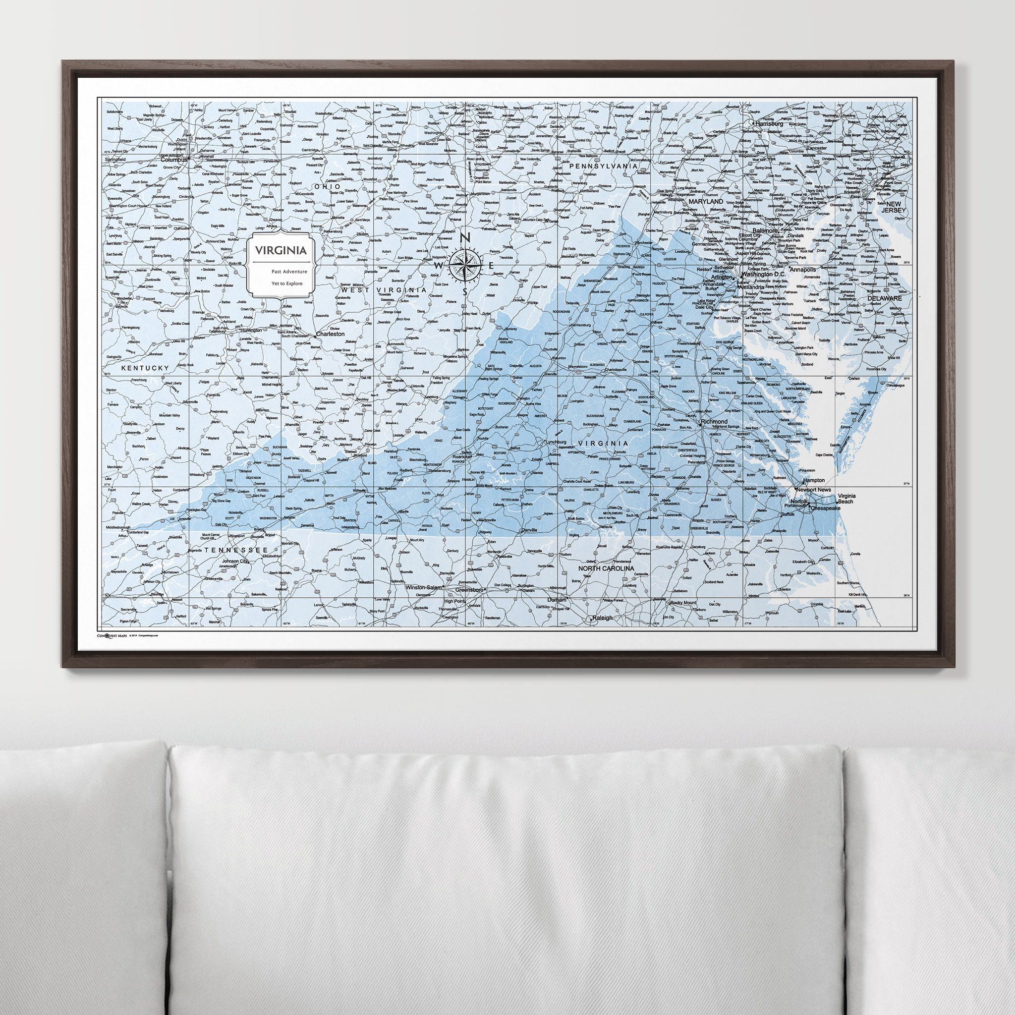 Push Pin Virginia Map (Pin Board) - Light Blue Color Splash CM Pin Board