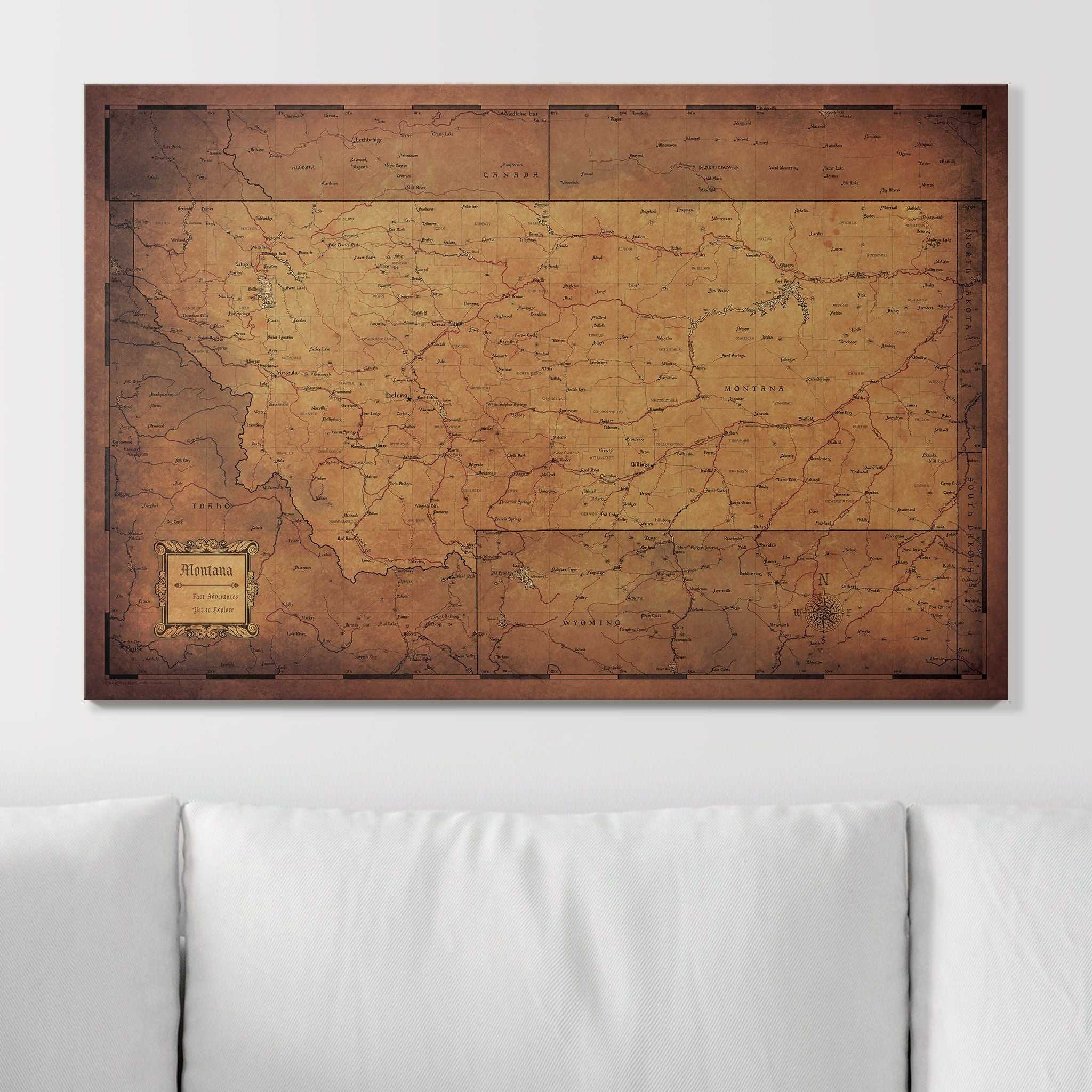 Push Pin Montana Map (Pin Board) - Golden Aged CM Pin Board