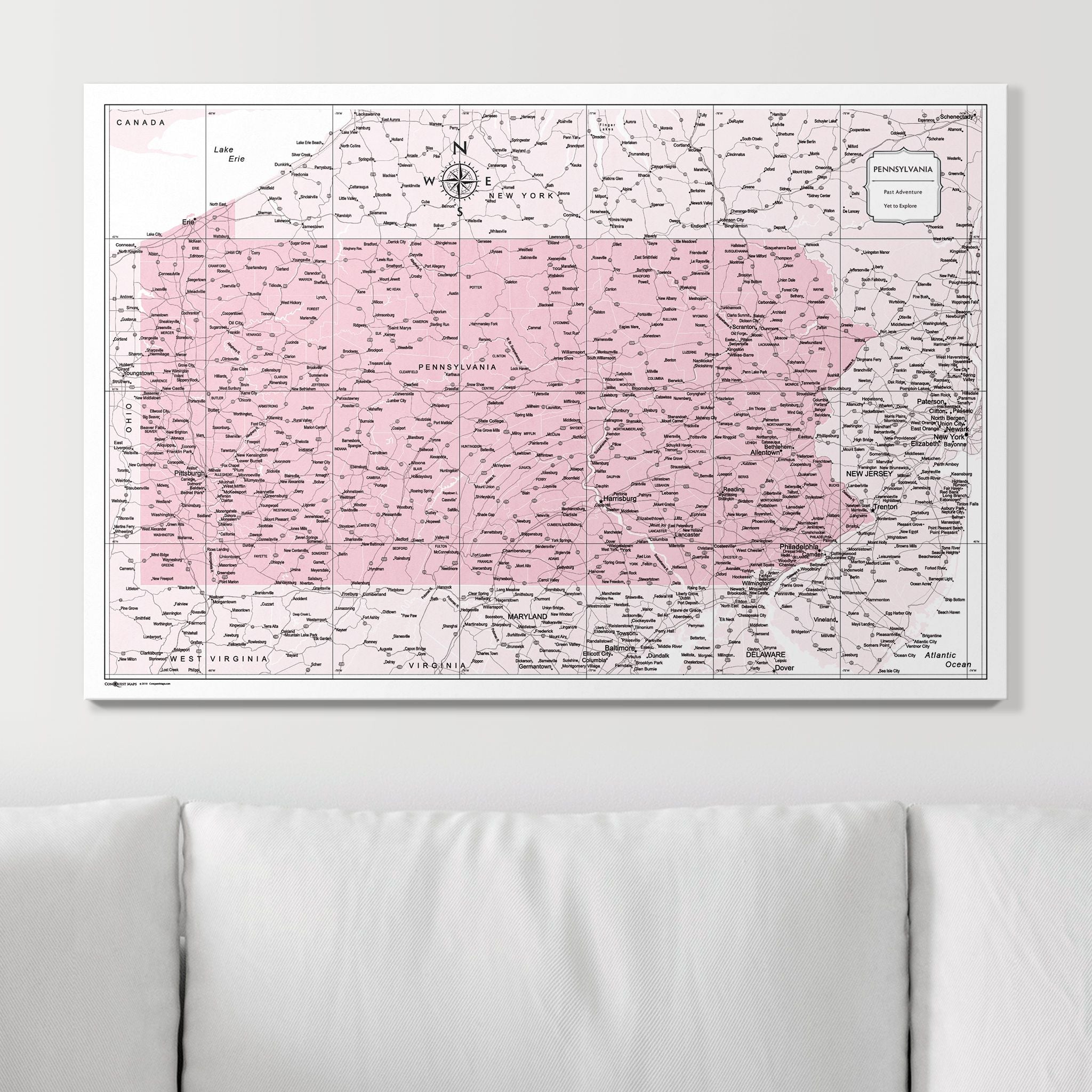 Push Pin Pennsylvania Map (Pin Board) - Pink Color Splash CM Pin Board
