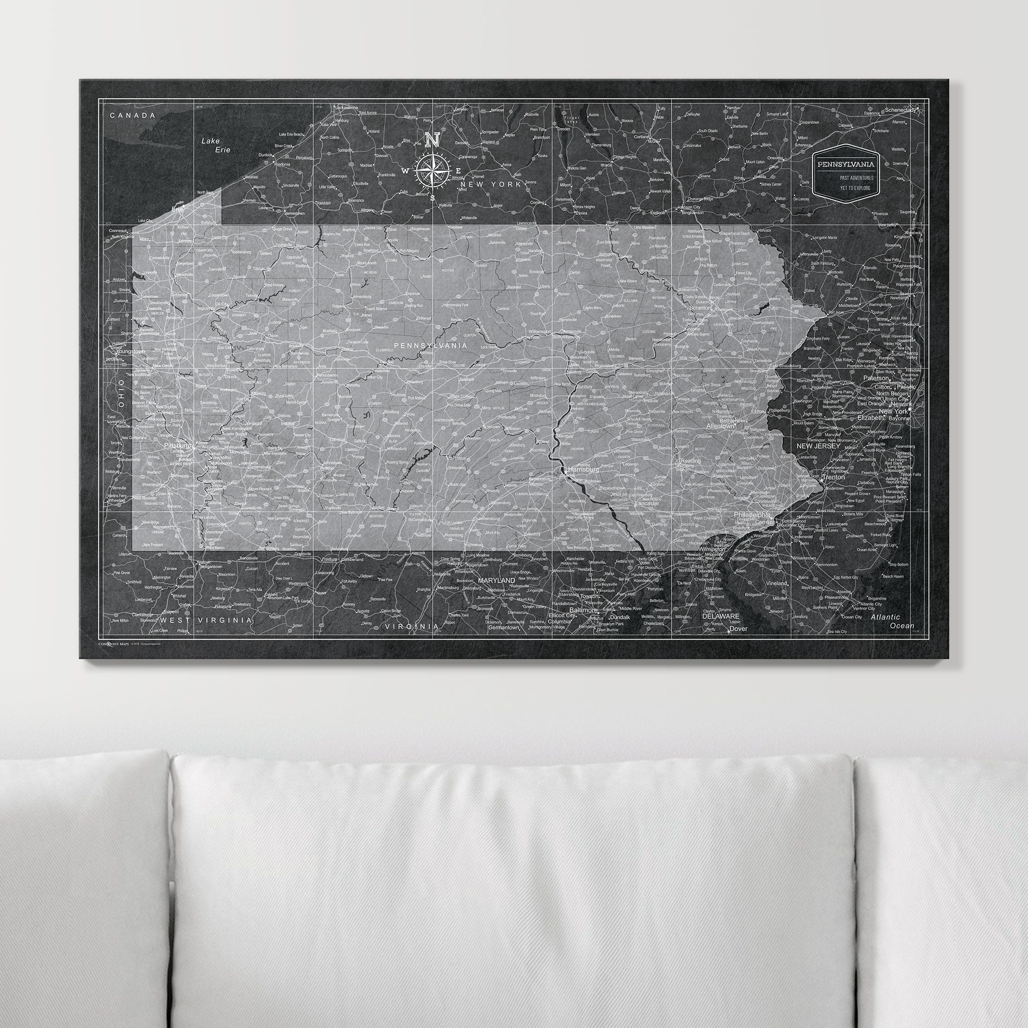 Push Pin Pennsylvania Map (Pin Board) - Modern Slate CM Pin Board
