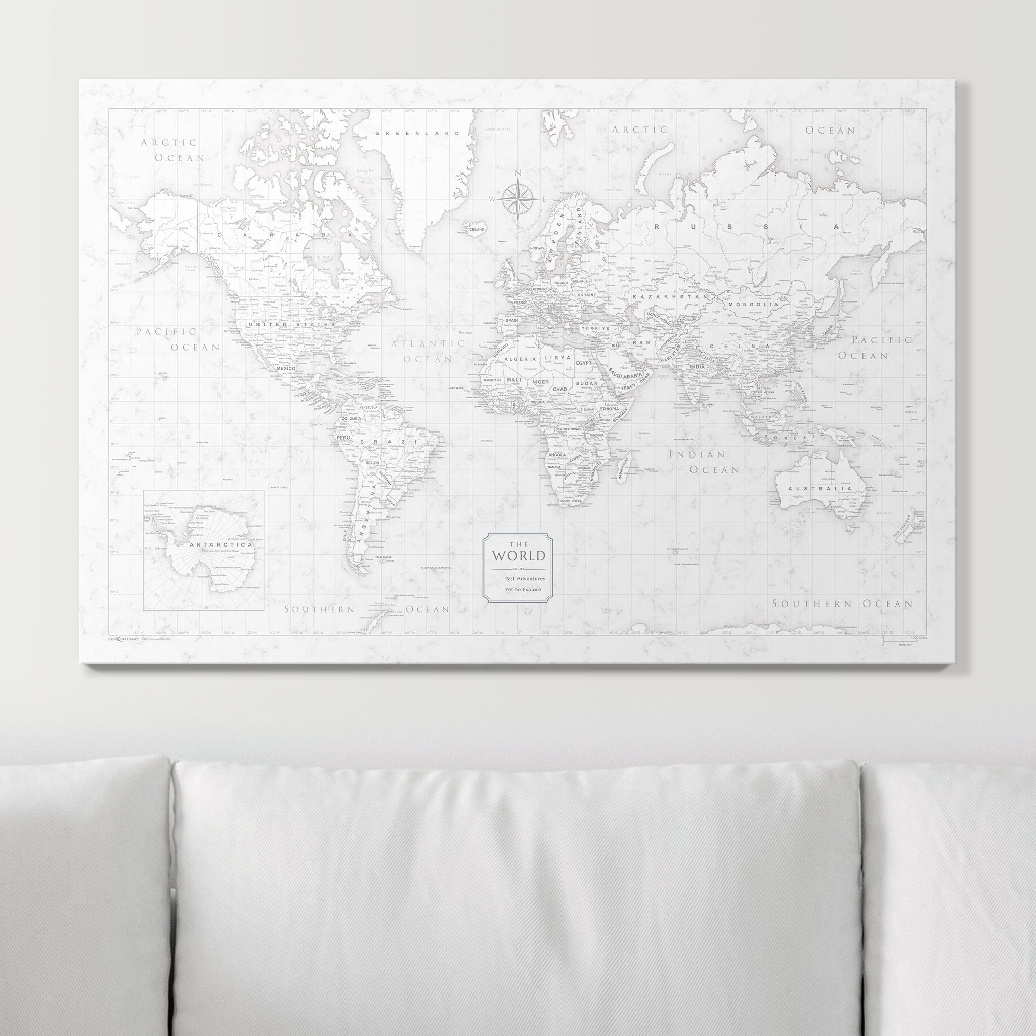 Push Pin World Map (Pin Board) - Classic Marble CM Pin Board