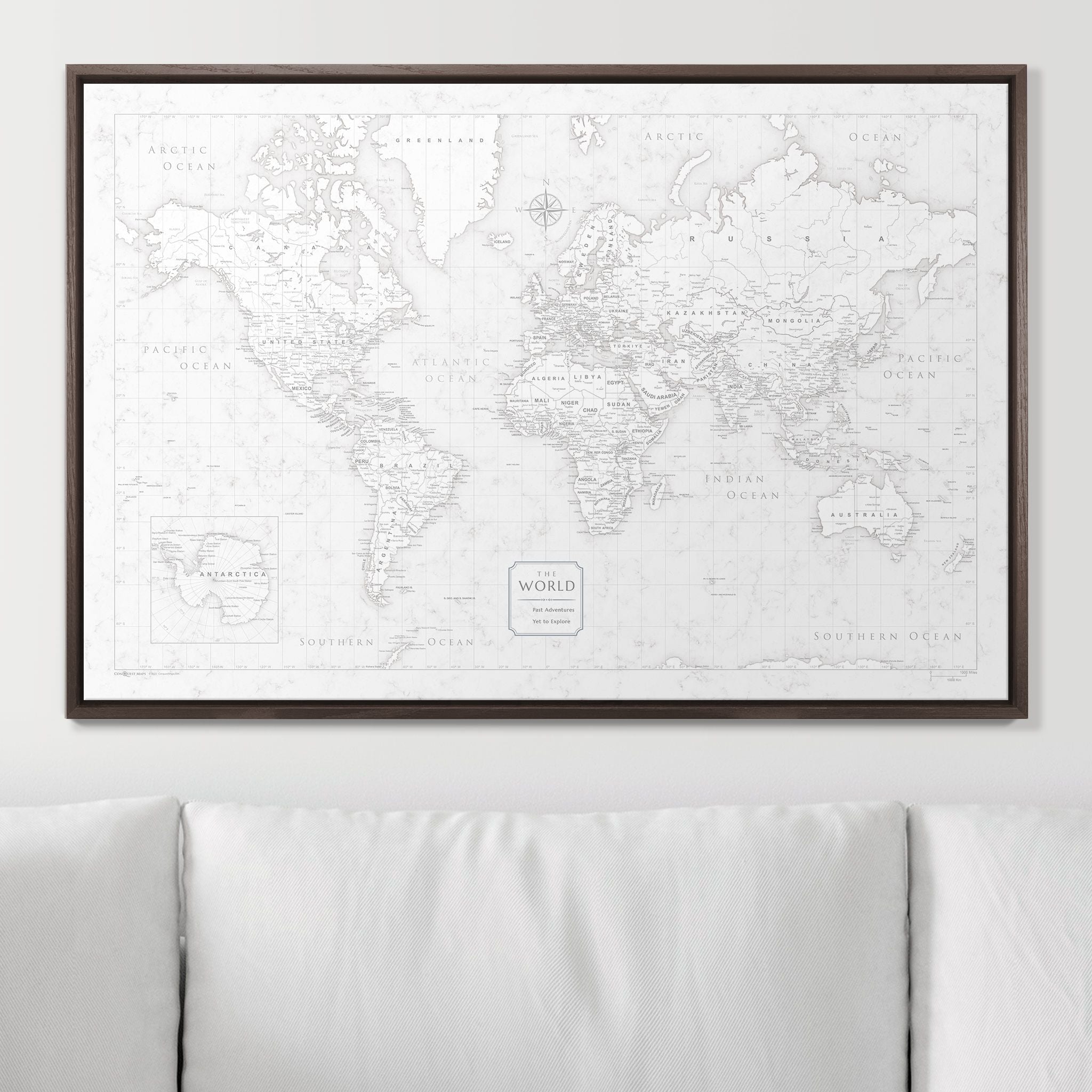 Push Pin World Map (Pin Board) - Classic Marble CM Pin Board