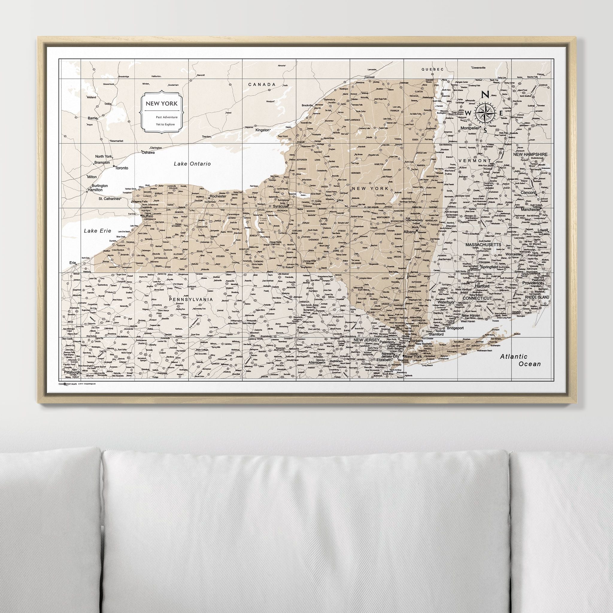 Push Pin New York Map (Pin Board) - Light Brown Color Splash CM Pin Board