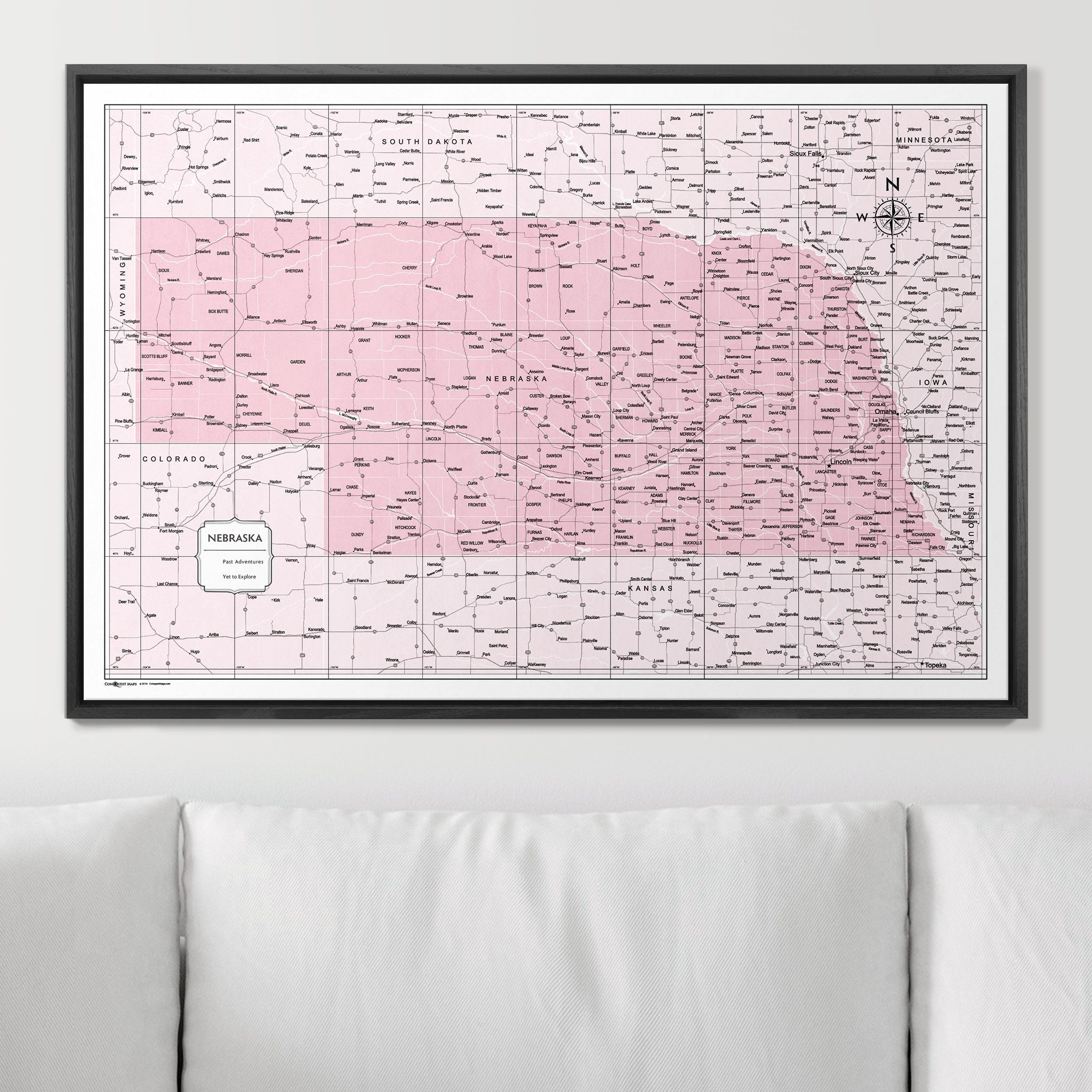 Push Pin Nebraska Map (Pin Board) - Pink Color Splash CM Pin Board