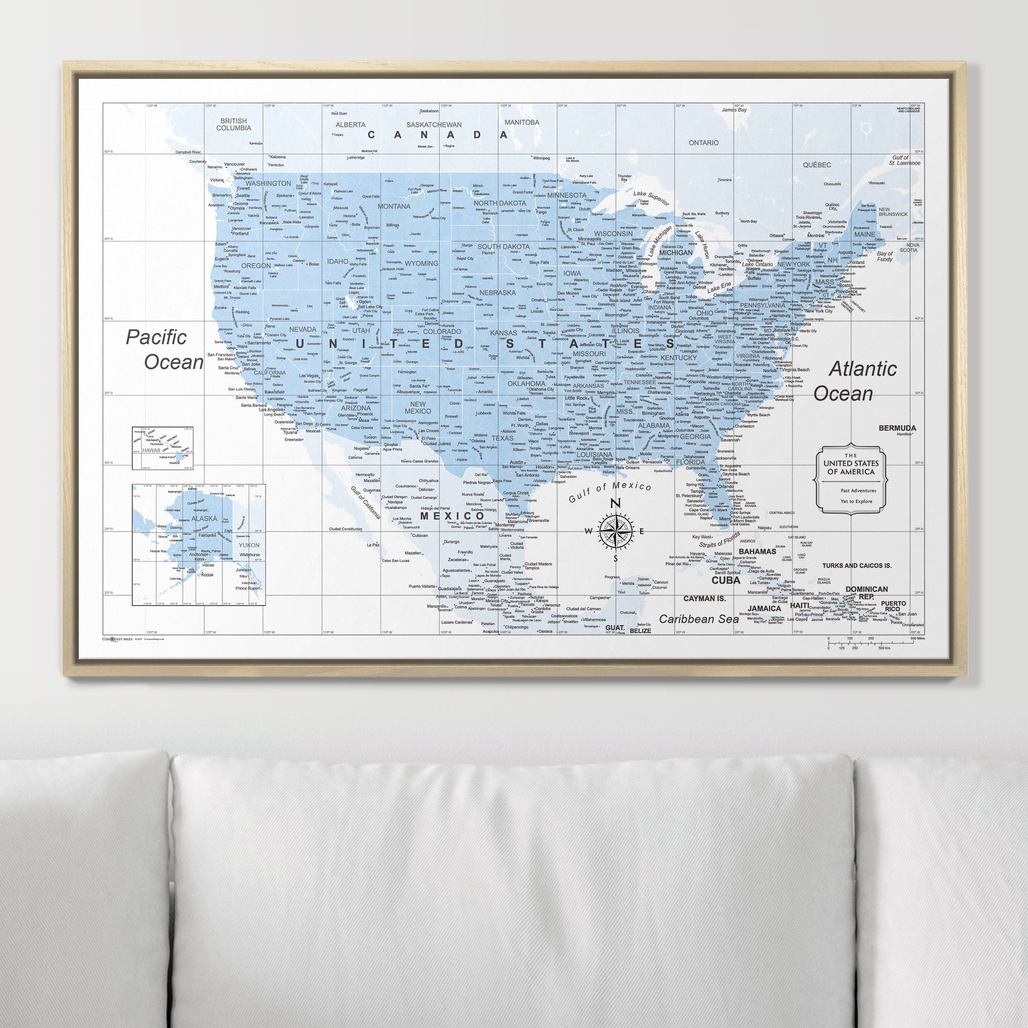Push Pin USA Map (Pin Board) - Light Blue Color Splash CM Pin Board