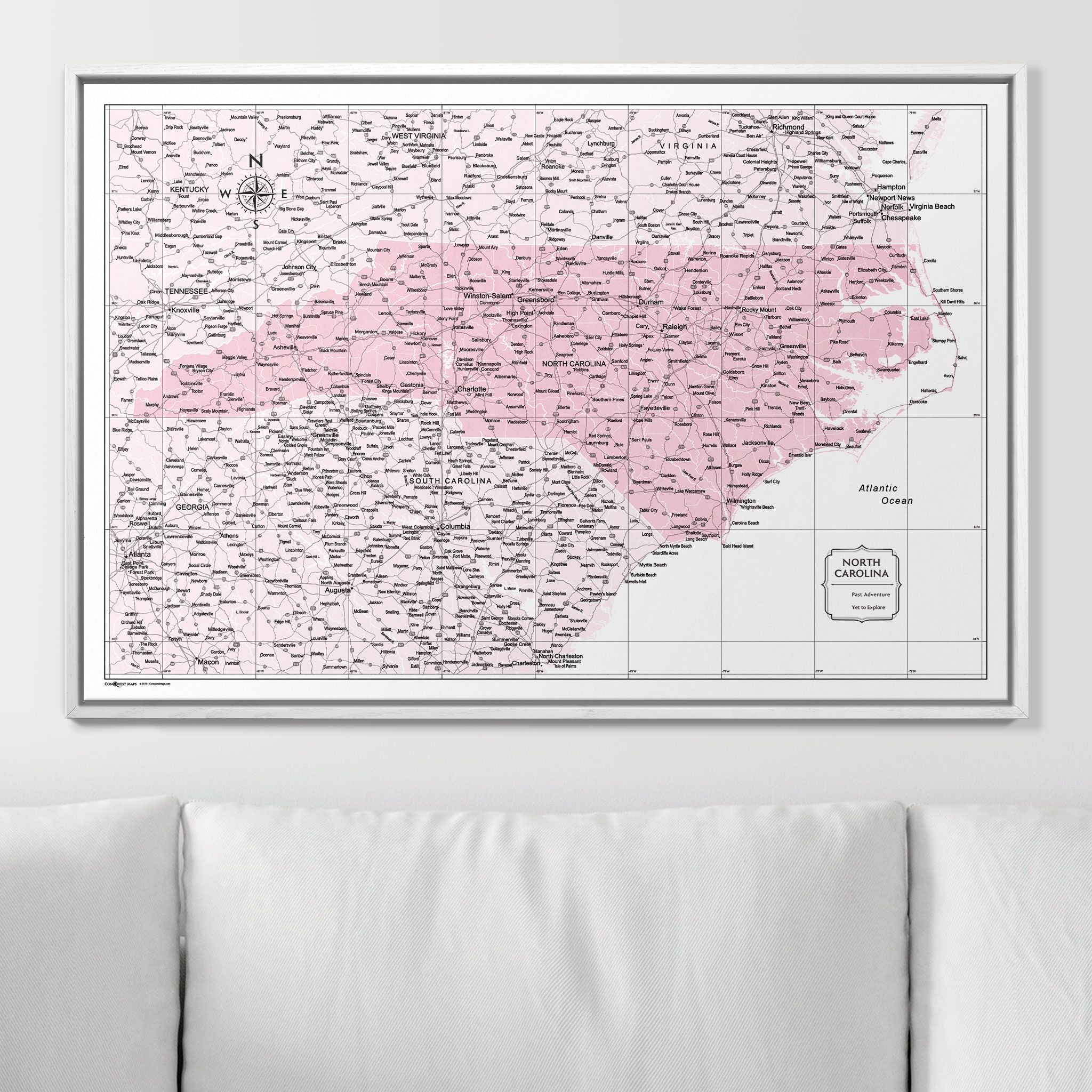 Push Pin North Carolina Map (Pin Board) - Pink Color Splash CM Pin Board