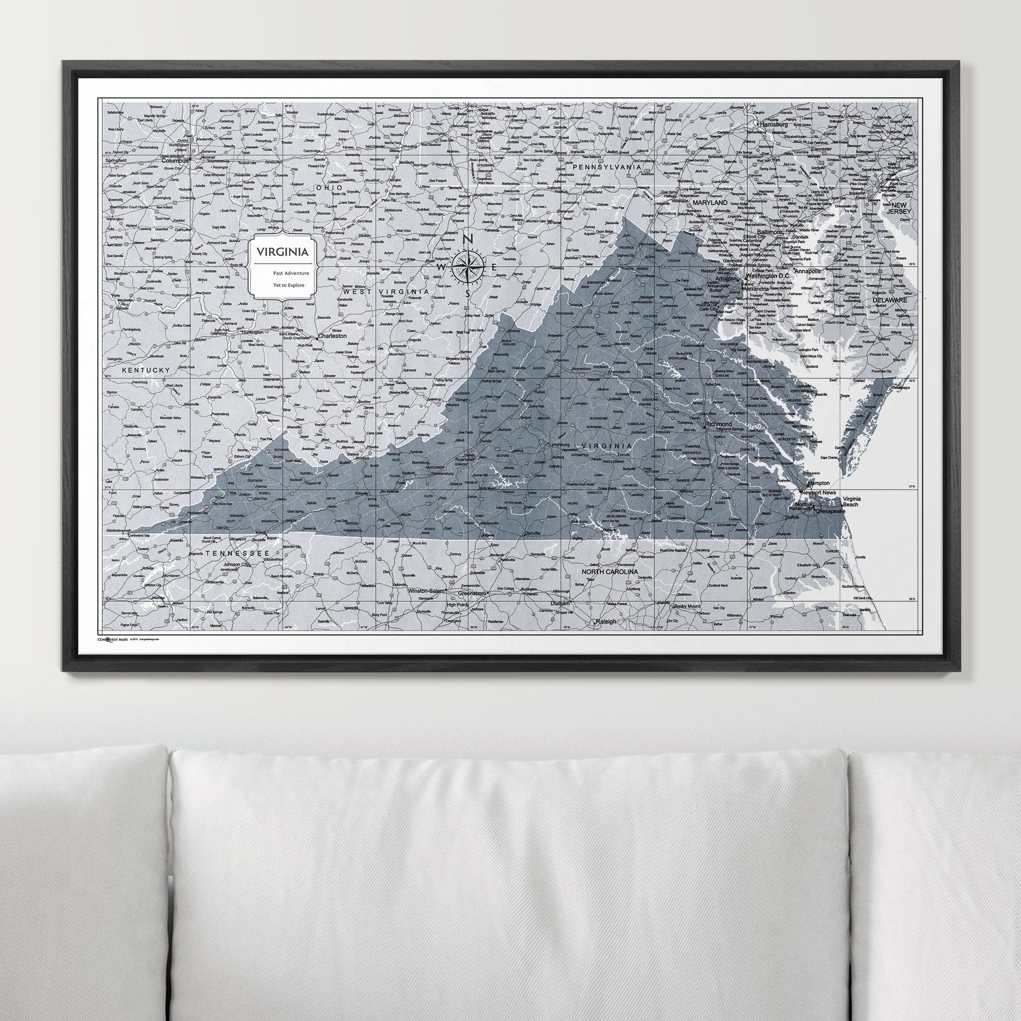 Push Pin Virginia Map (Pin Board) - Dark Gray Color Splash CM Pin Board