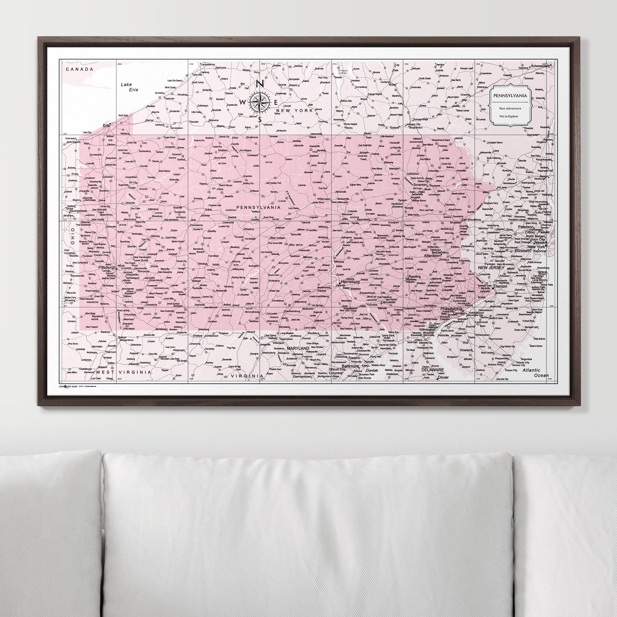 Push Pin Pennsylvania Map (Pin Board) - Pink Color Splash CM Pin Board