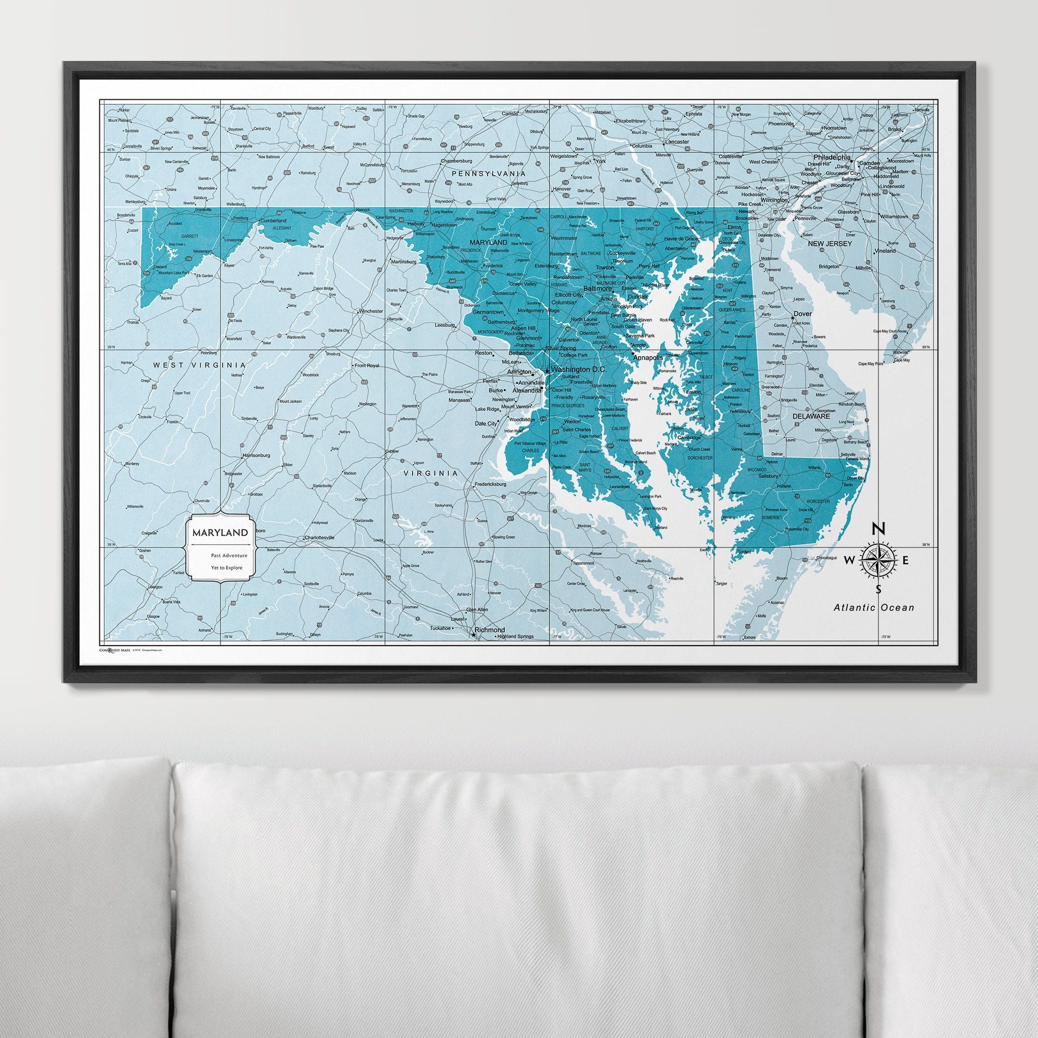 Push Pin Maryland Map (Pin Board) - Teal Color Splash CM Pin Board