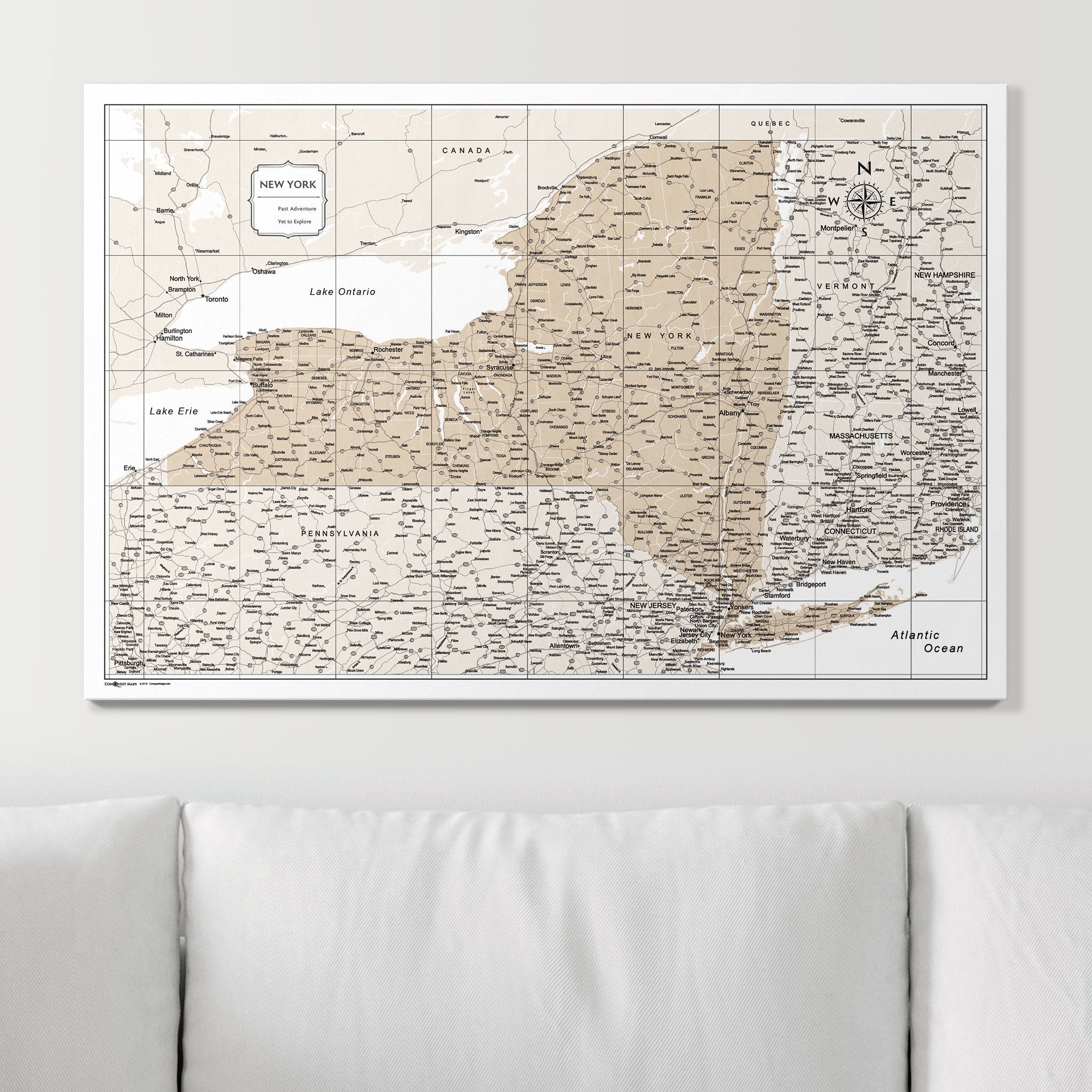 Push Pin New York Map (Pin Board) - Light Brown Color Splash CM Pin Board