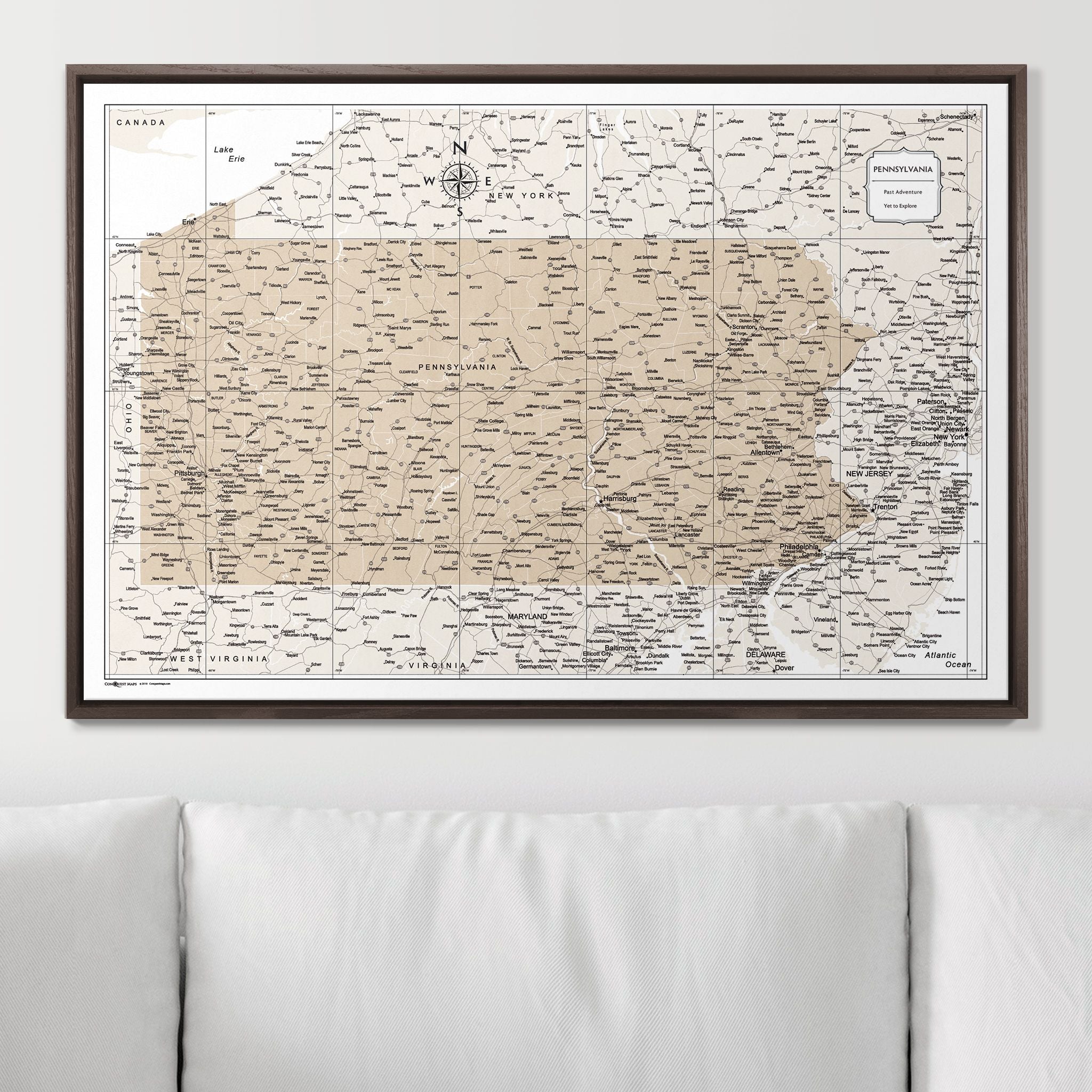 Push Pin Pennsylvania Map (Pin Board) - Light Brown Color Splash CM Pin Board