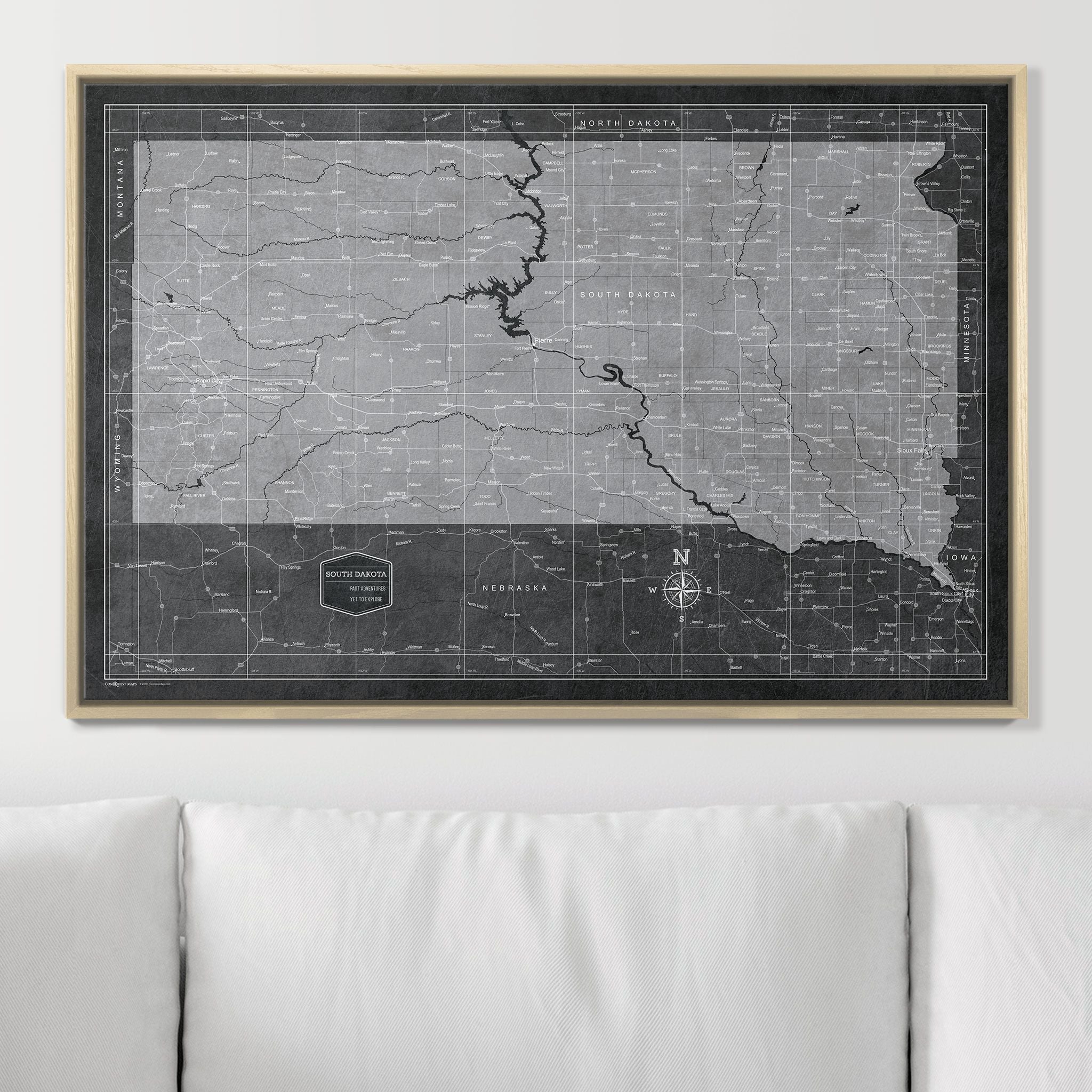 Push Pin South Dakota Map (Pin Board) - Modern Slate CM Pin Board