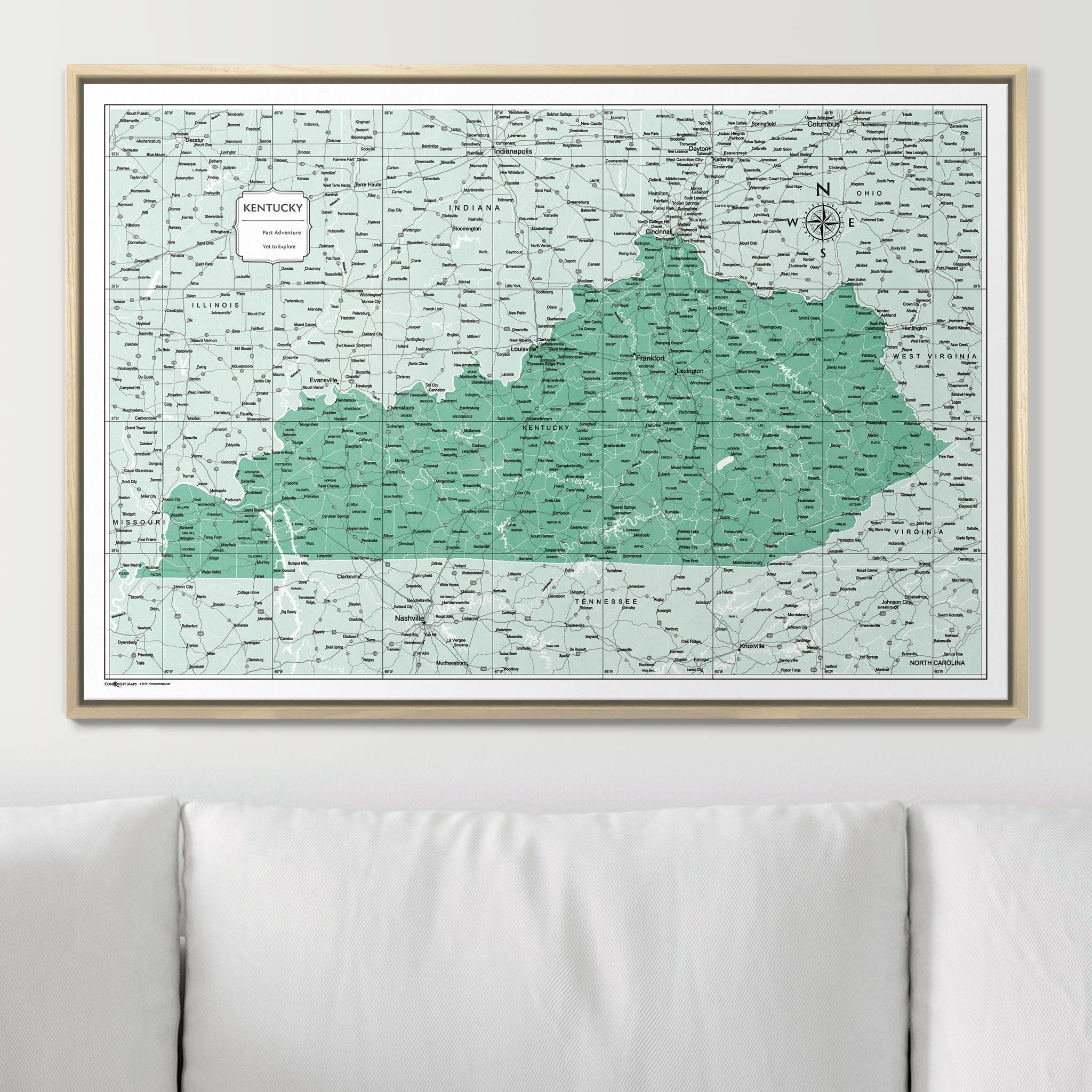 Push Pin Kentucky Map (Pin Board) - Green Color Splash CM Pin Board