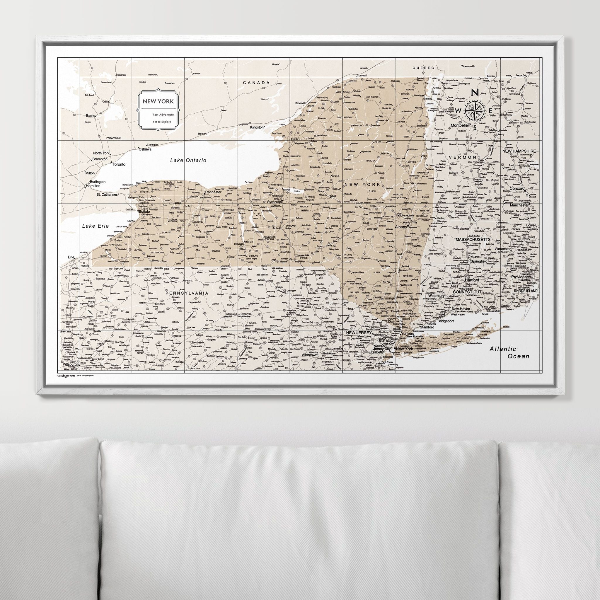 Push Pin New York Map (Pin Board) - Light Brown Color Splash CM Pin Board