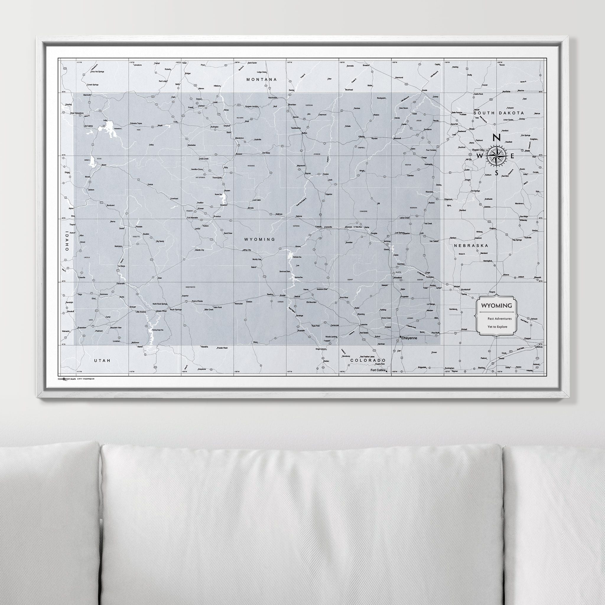 Push Pin Wyoming Map (Pin Board) - Light Gray Color Splash CM Pin Board
