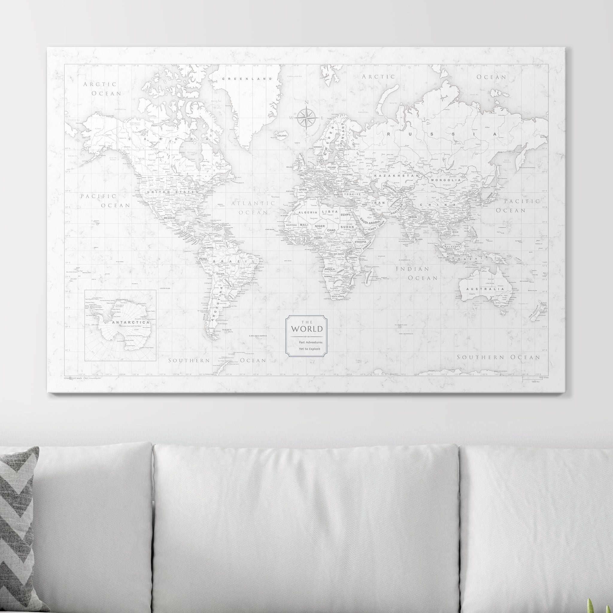Push Pin World Map (Pin Board) - Classic Marble CM Pin Board