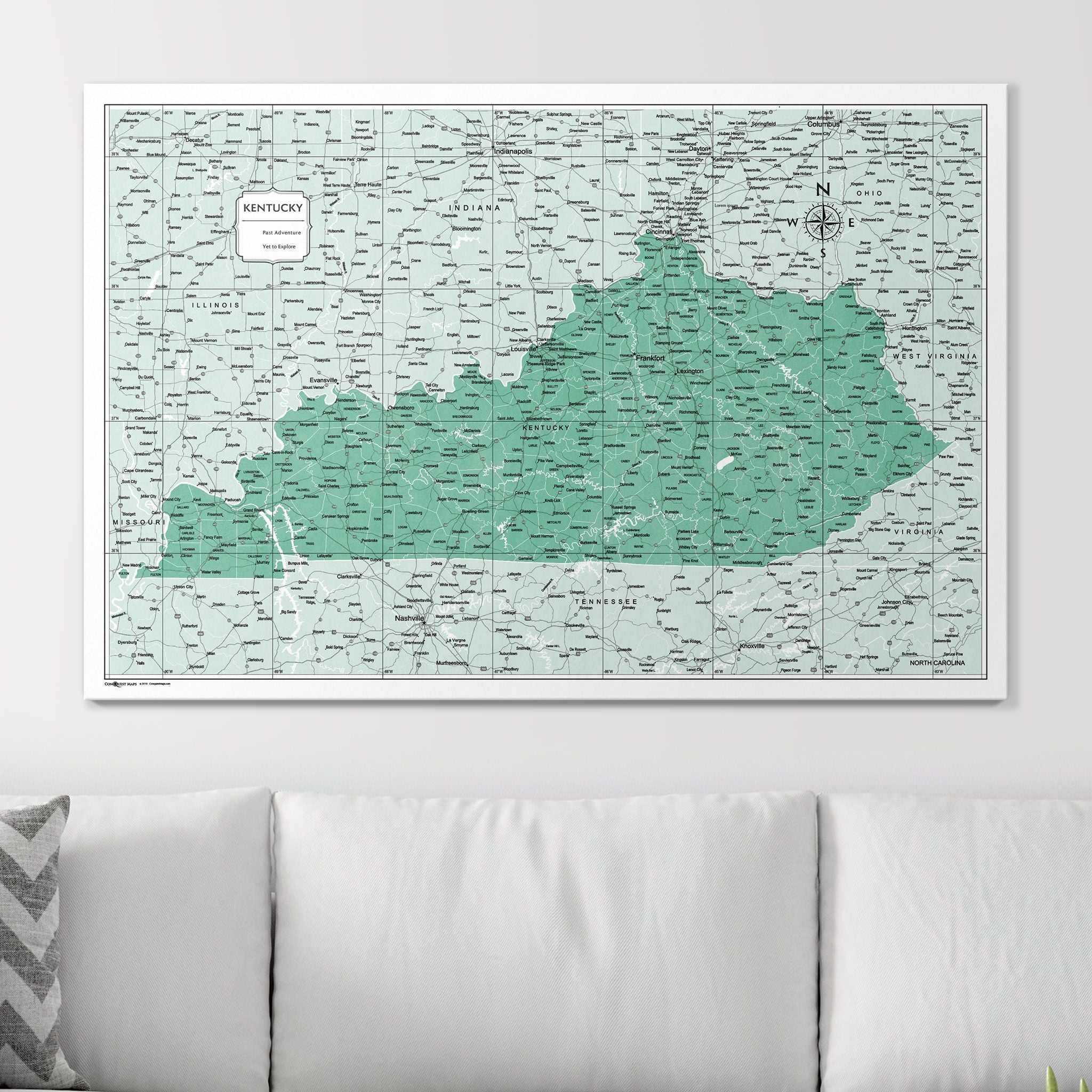 Push Pin Kentucky Map (Pin Board) - Green Color Splash CM Pin Board