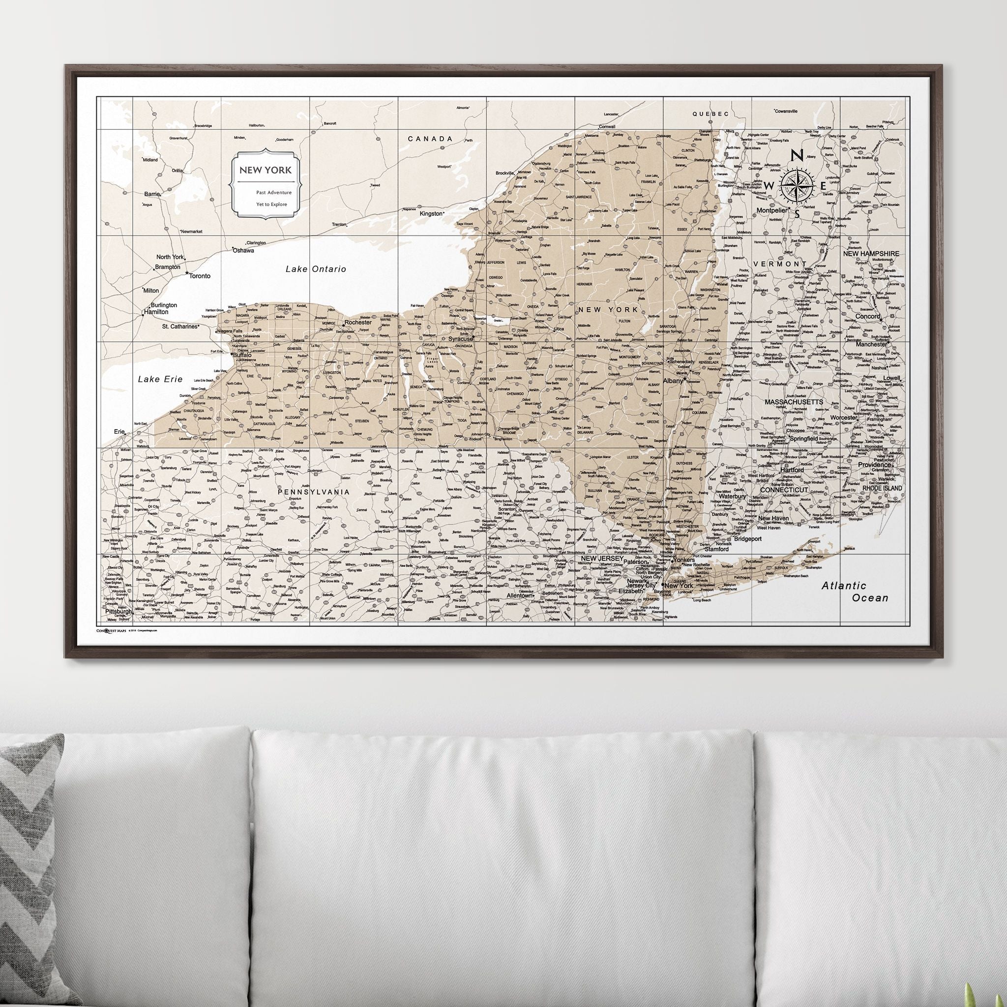 Push Pin New York Map (Pin Board) - Light Brown Color Splash CM Pin Board