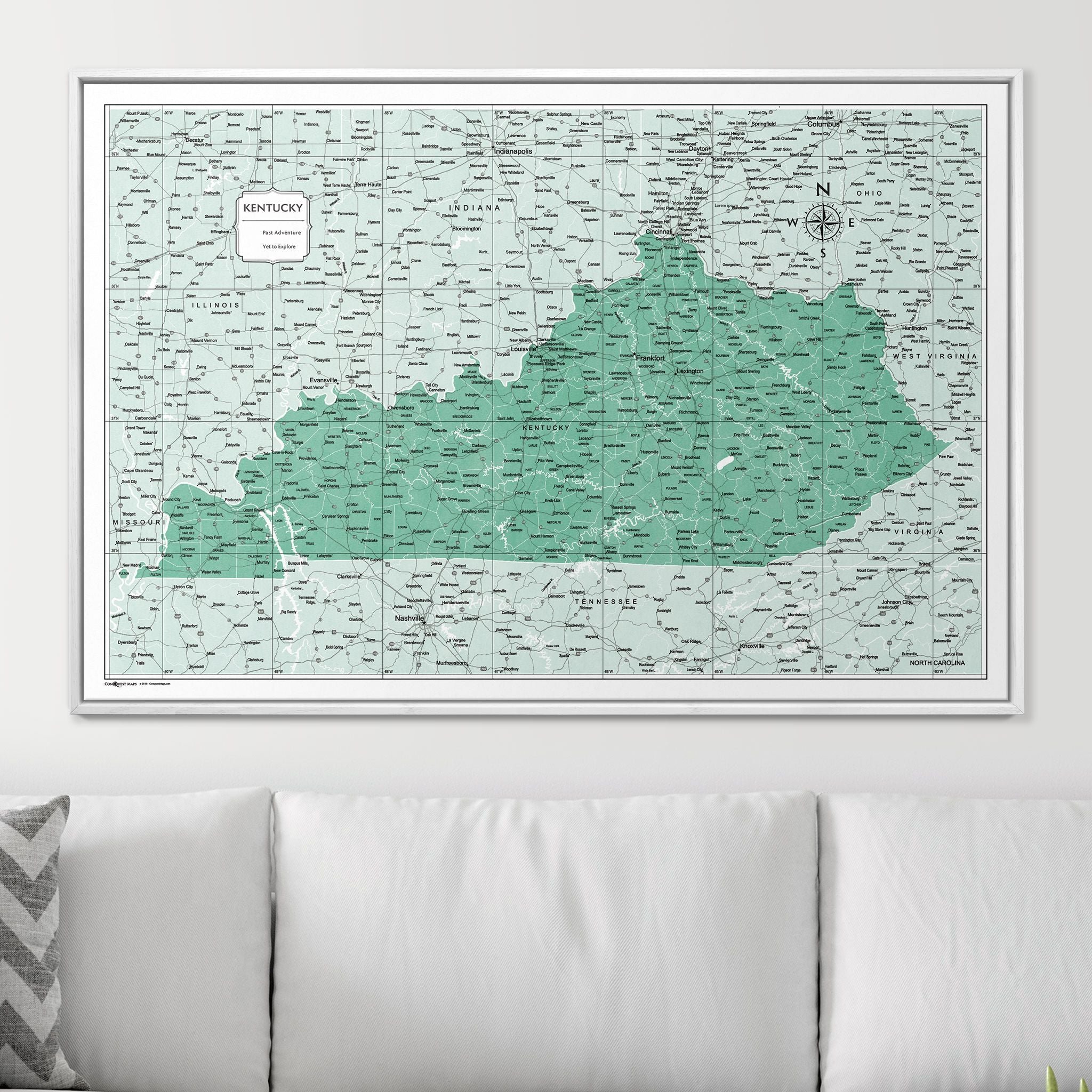 Push Pin Kentucky Map (Pin Board) - Green Color Splash CM Pin Board