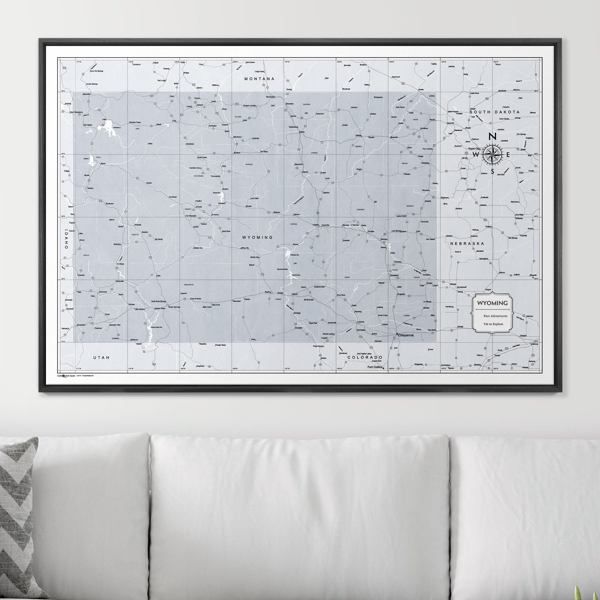 Push Pin Wyoming Map (Pin Board) - Light Gray Color Splash CM Pin Board
