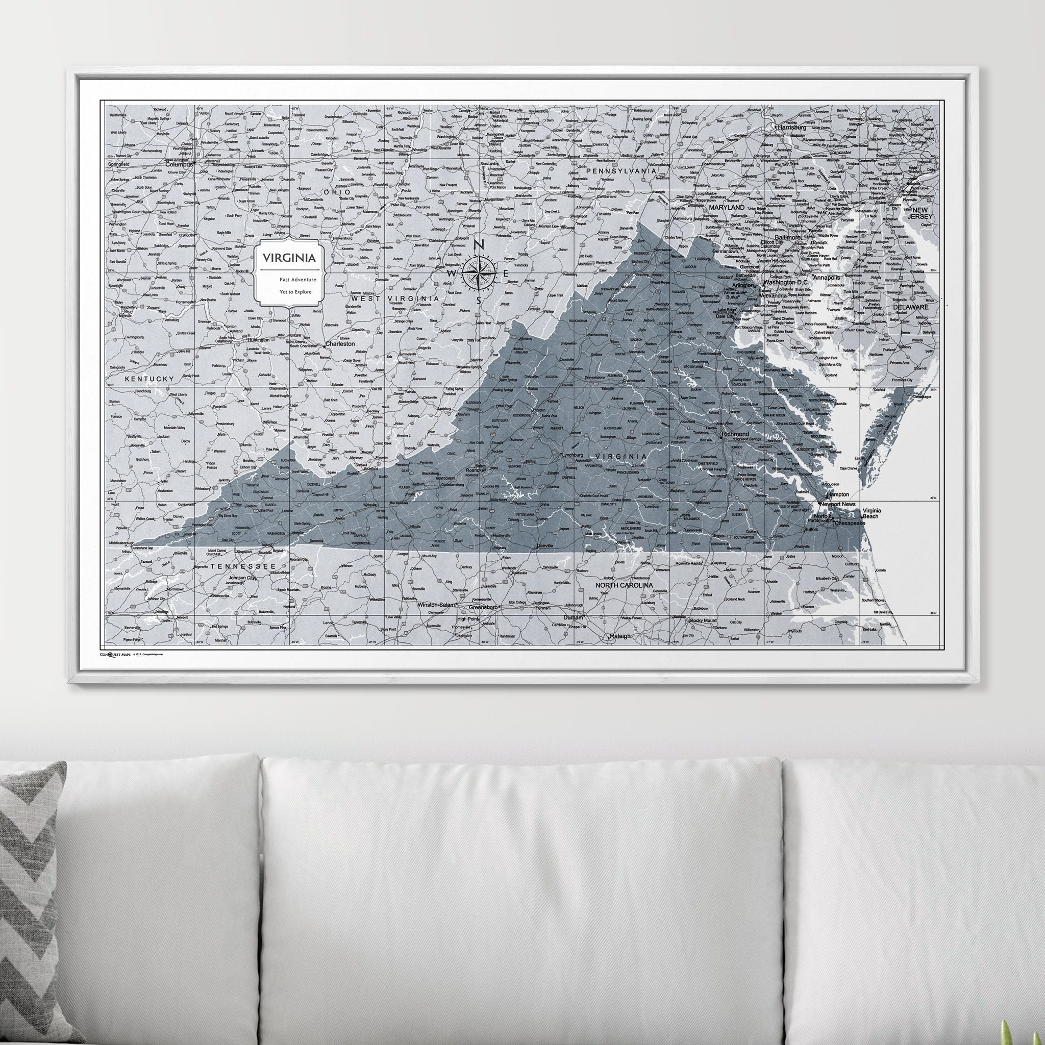 Push Pin Virginia Map (Pin Board) - Dark Gray Color Splash CM Pin Board