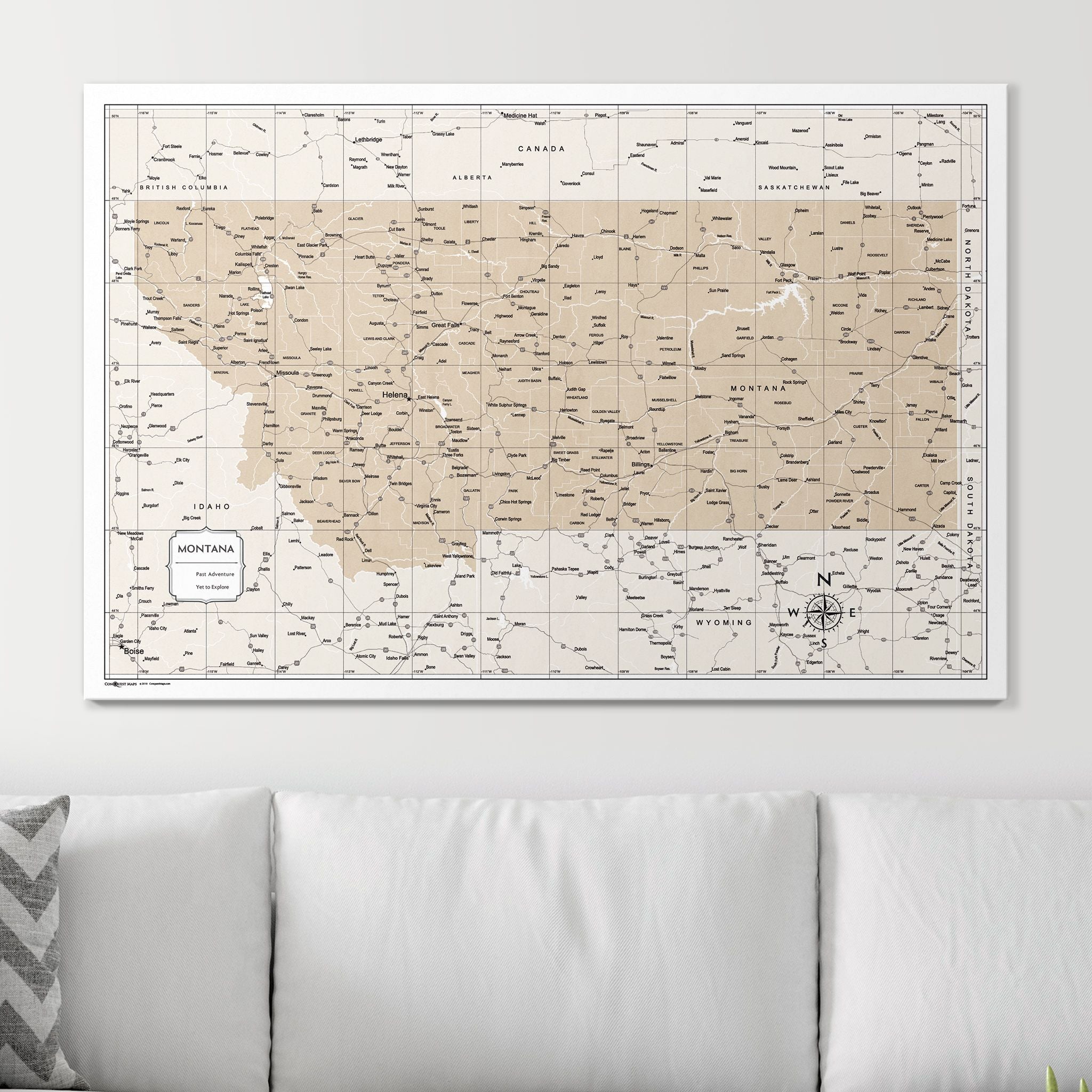 Push Pin Montana Map (Pin Board) - Light Brown Color Splash CM Pin Board