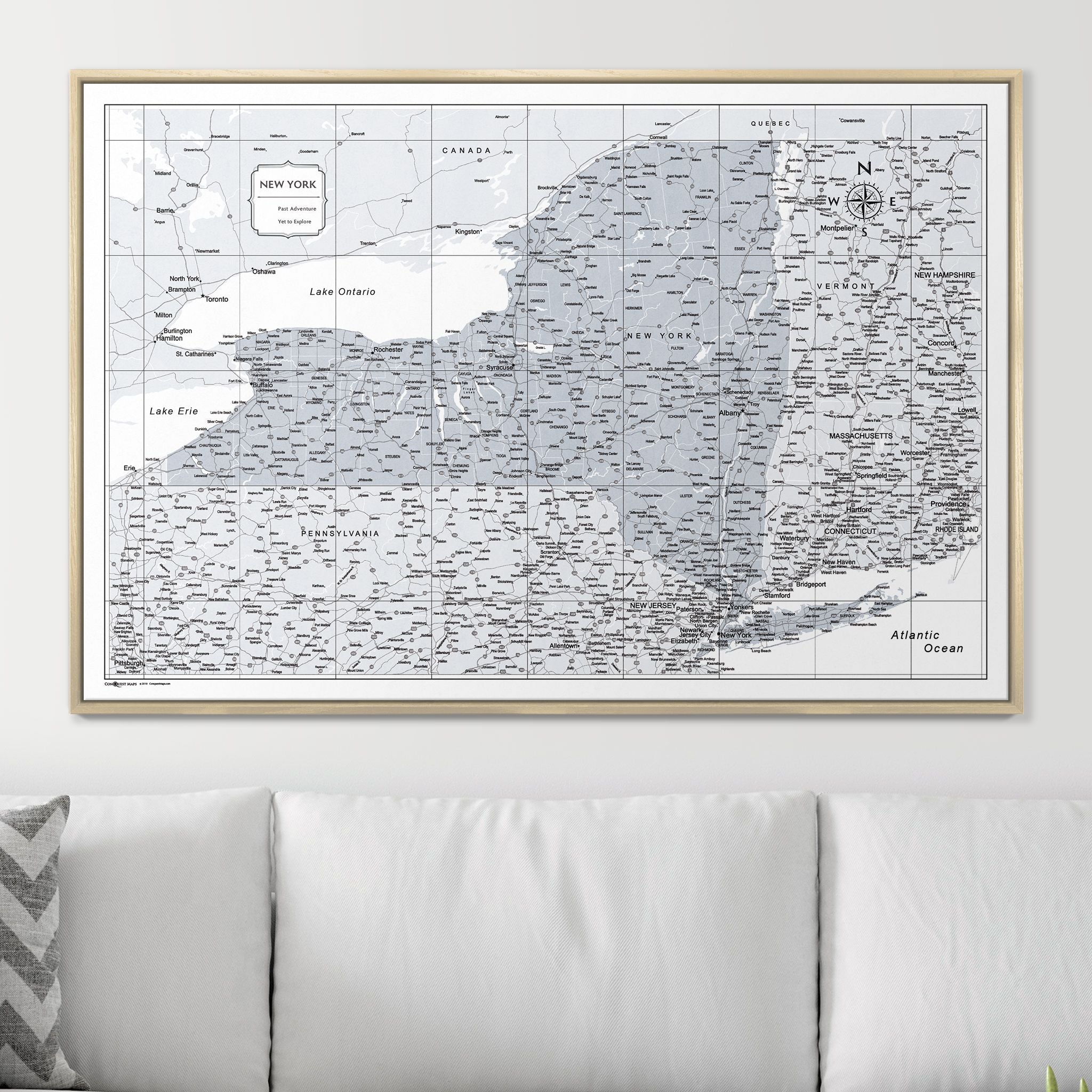Push Pin New York Map (Pin Board) - Light Gray Color Splash CM Pin Board
