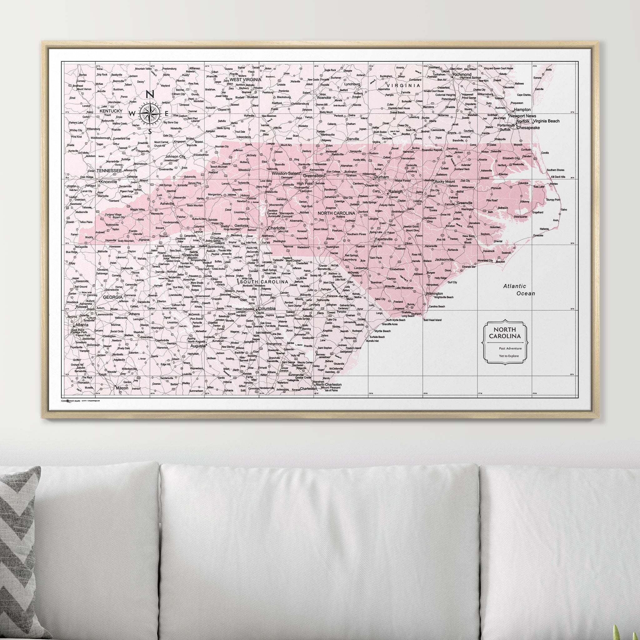 Push Pin North Carolina Map (Pin Board) - Pink Color Splash CM Pin Board