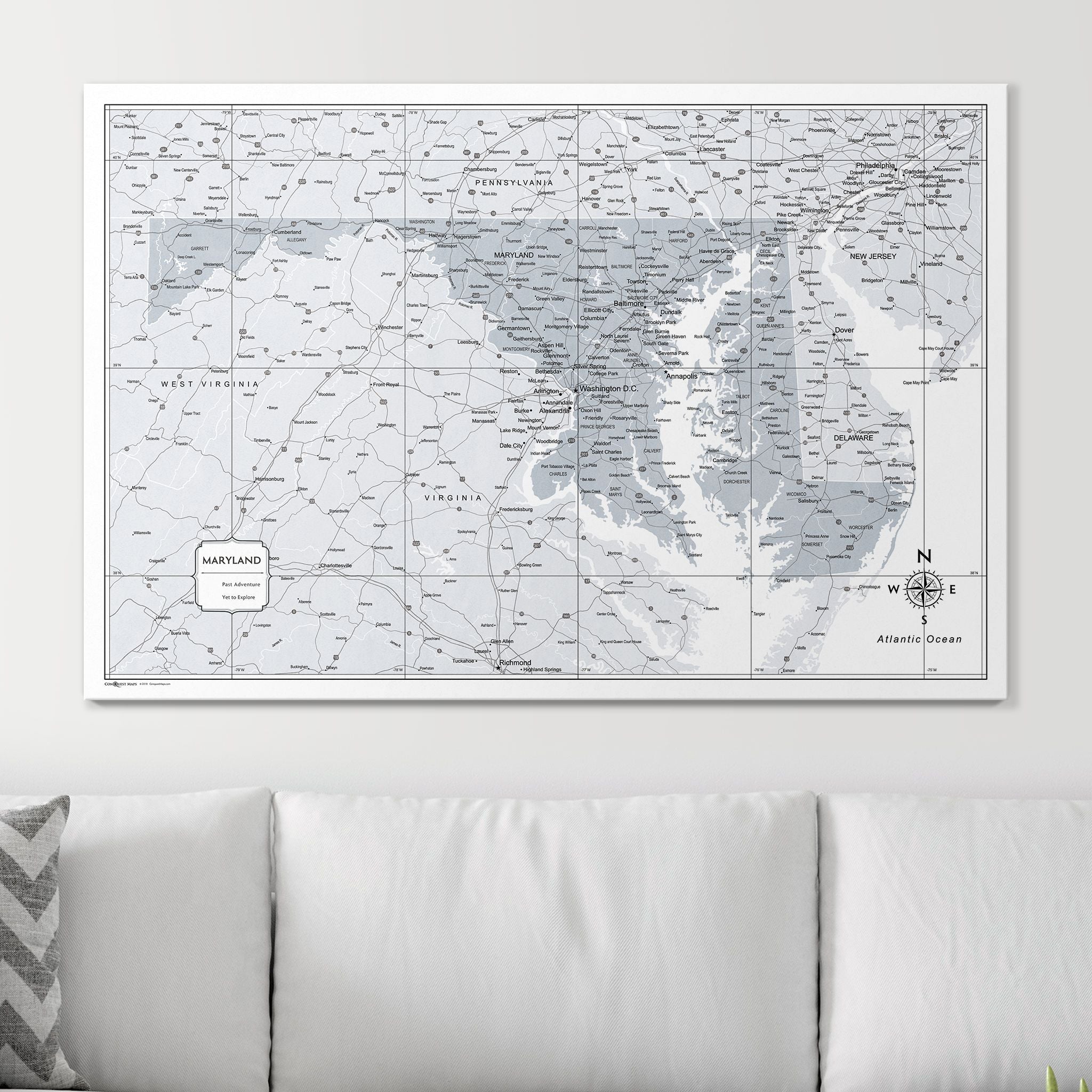 Push Pin Maryland Map (Pin Board) - Light Gray Color Splash CM Pin Board