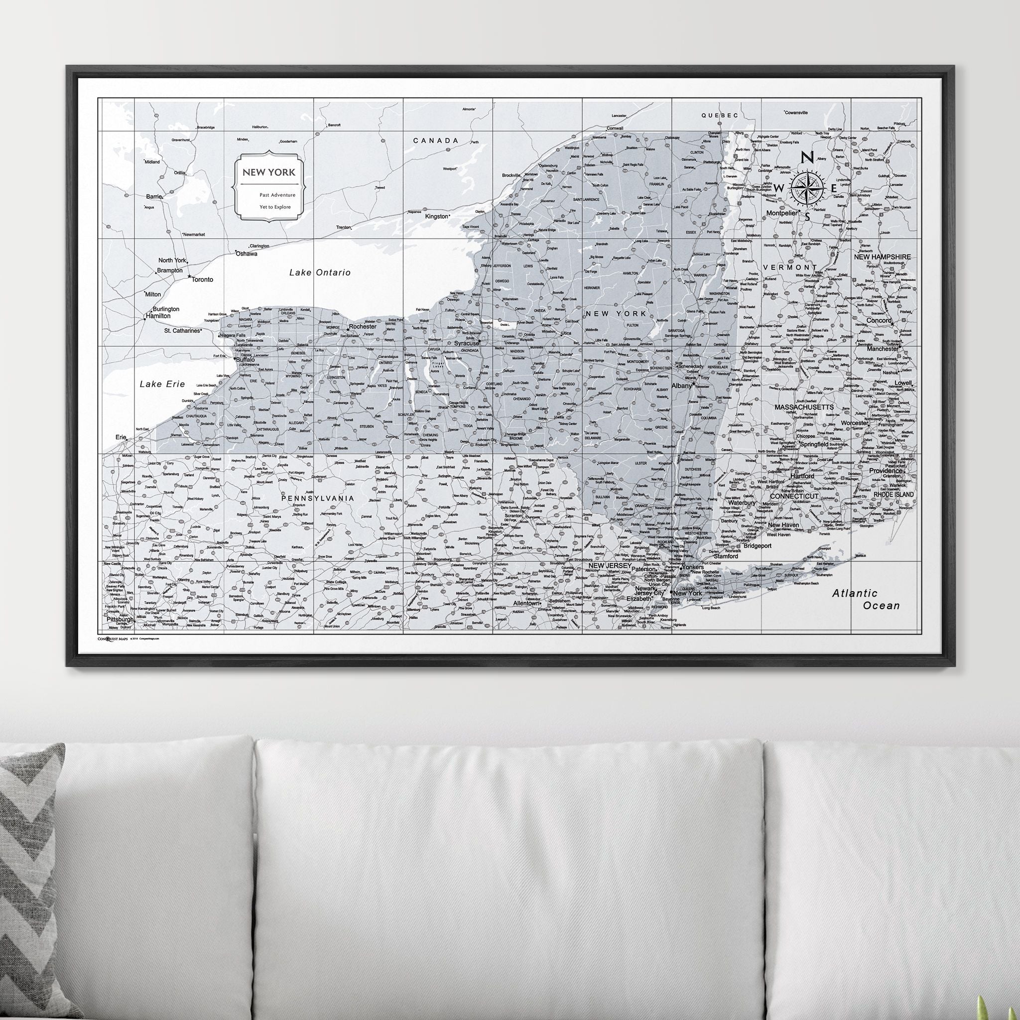 Push Pin New York Map (Pin Board) - Light Gray Color Splash CM Pin Board