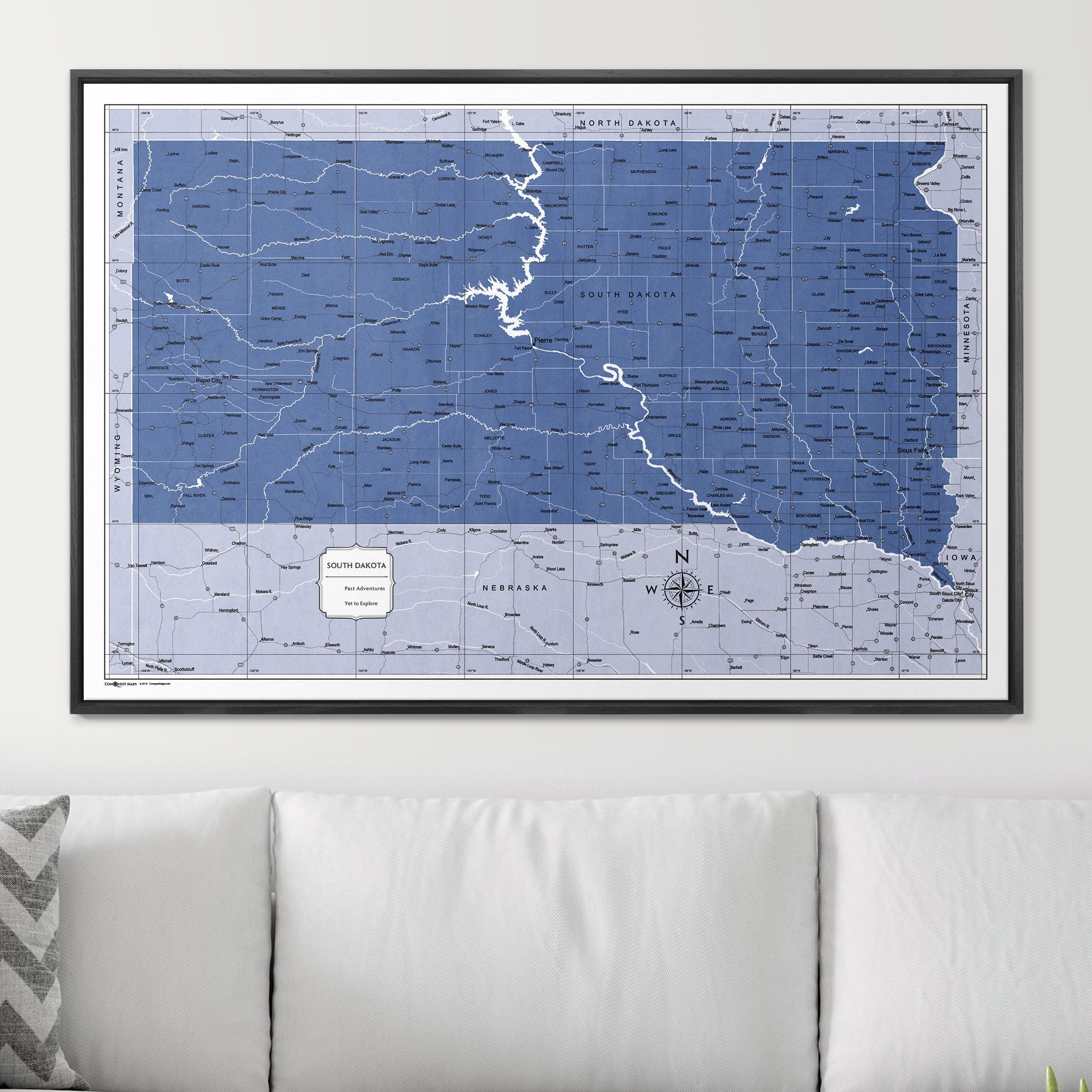 Push Pin South Dakota Map (Pin Board) - Navy Color Splash CM Pin Board