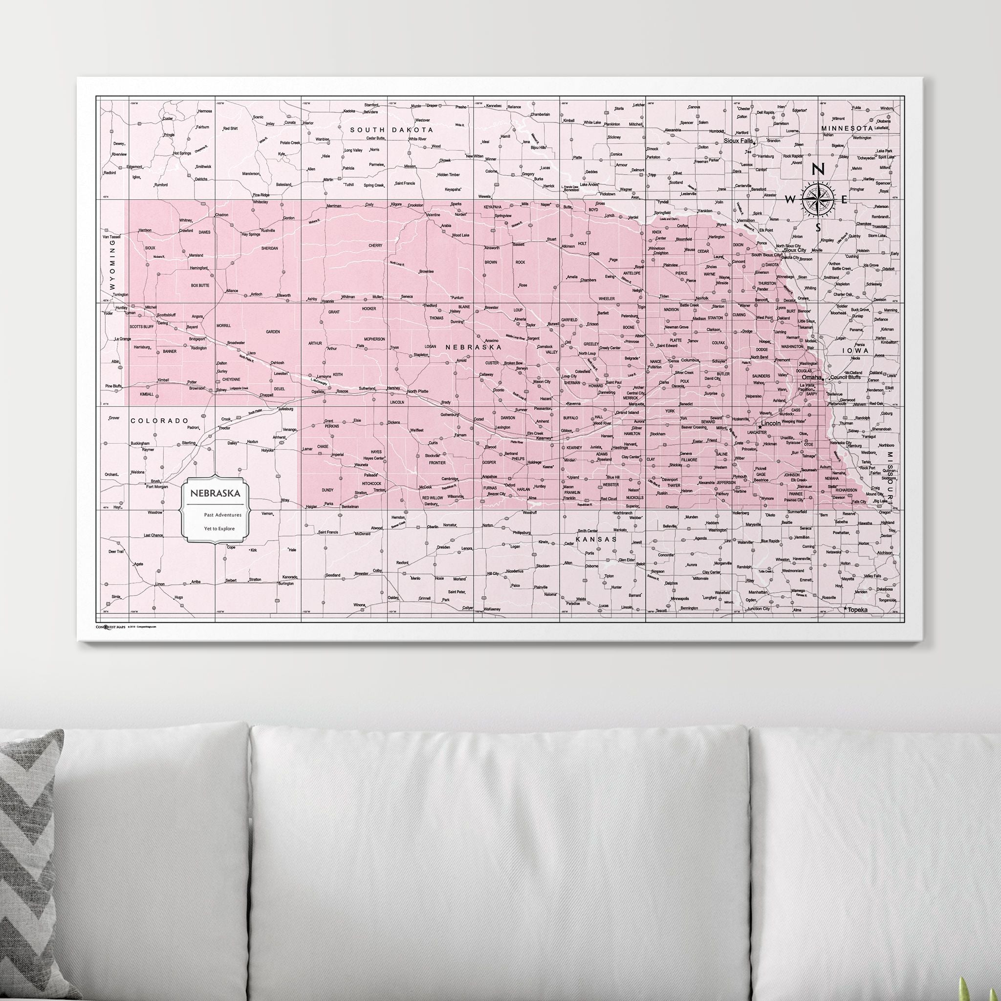 Push Pin Nebraska Map (Pin Board) - Pink Color Splash CM Pin Board