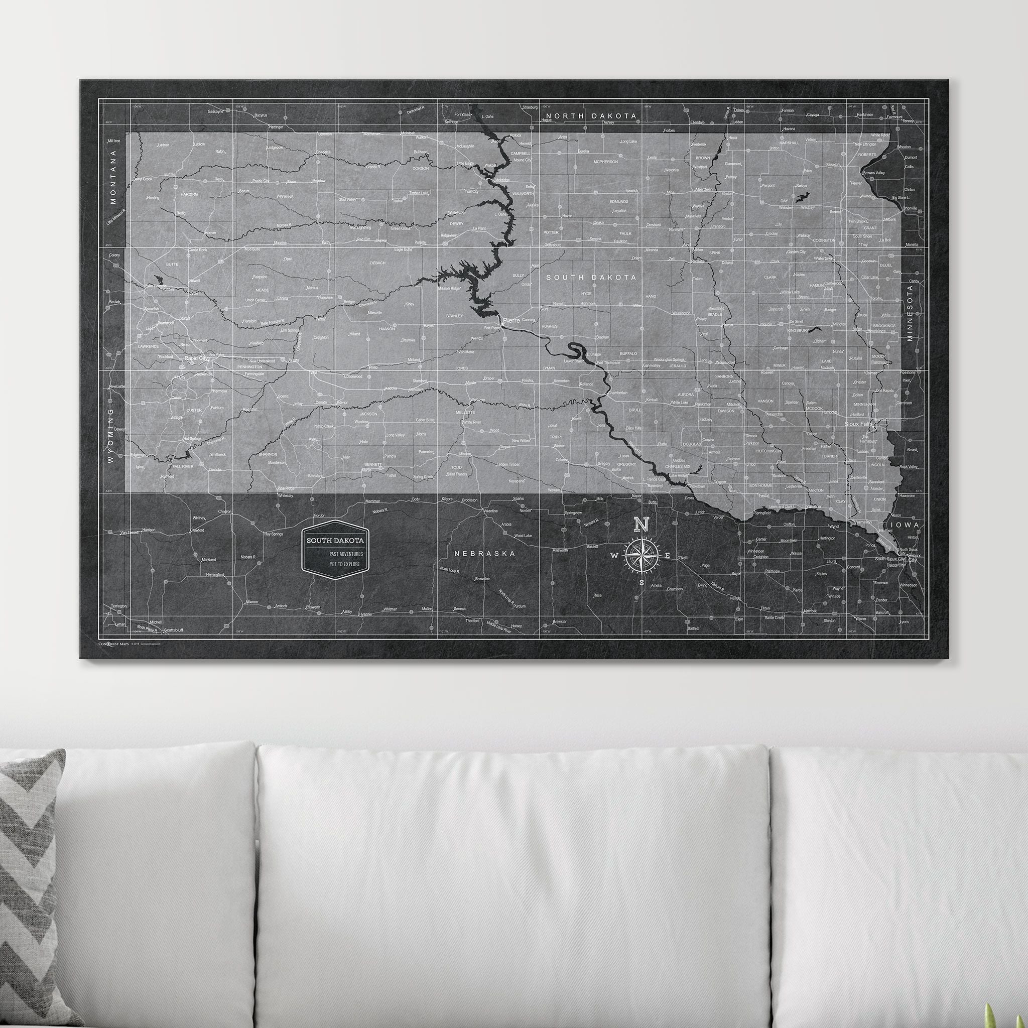 Push Pin South Dakota Map (Pin Board) - Modern Slate CM Pin Board